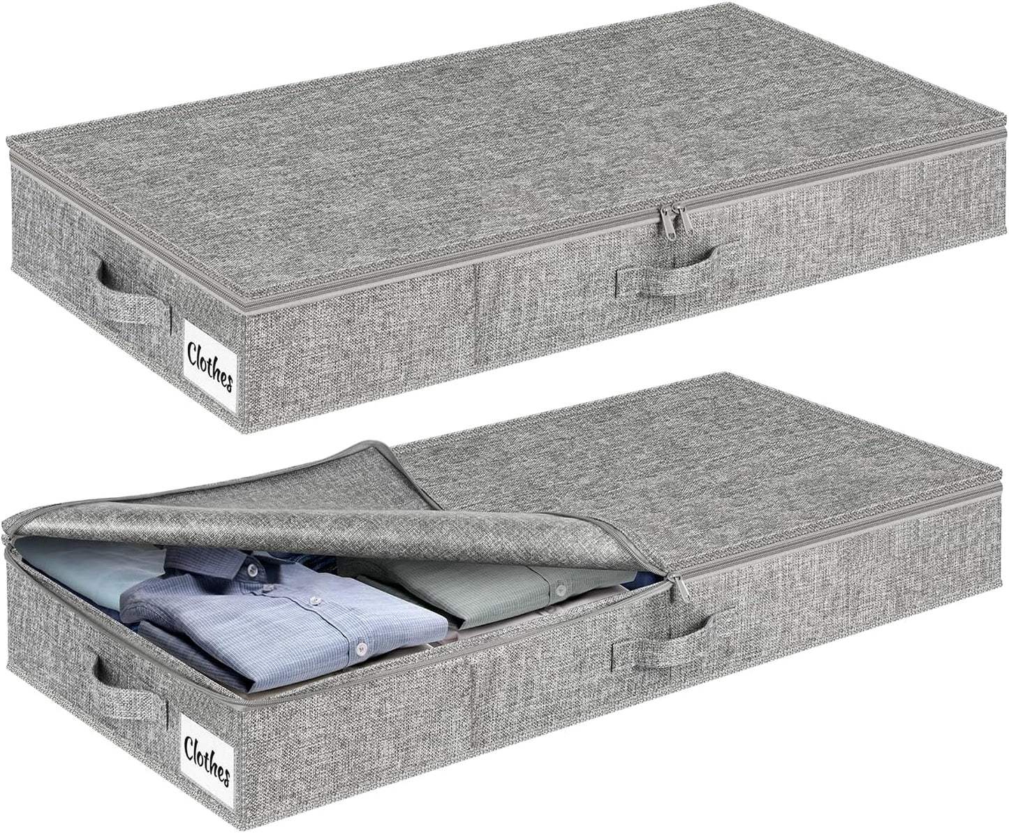 Under Bed Storage Container Bins 2 Pack, 4.5 Inch Slim Low Profile Underbed Clothes Storage Organizer for Dorm & Home, Use for Blanket and Toy Storage Box W/ Sturdy Bottom/Sides, Foldable Thick Fabric