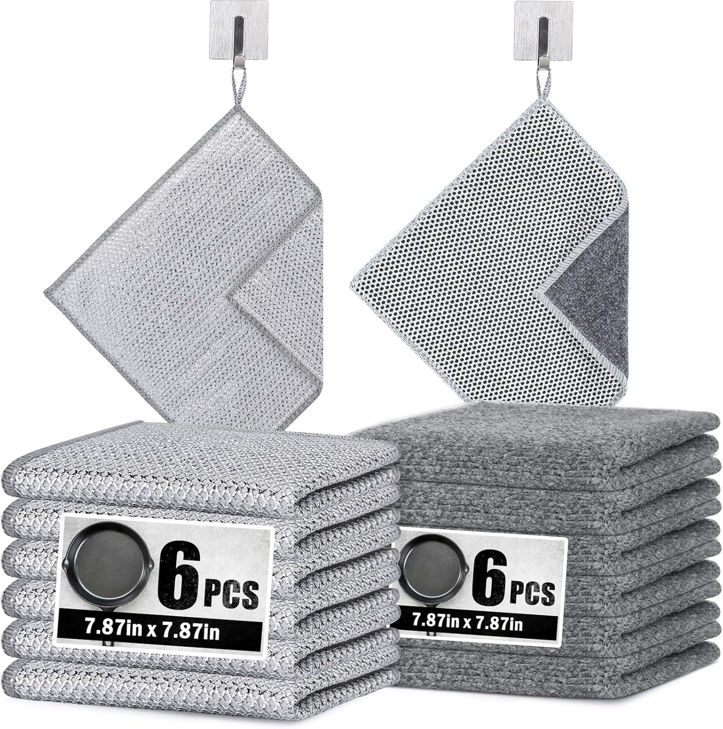 Navona 12Pack Steel Wire Dishcloth, Include 6Pack Triple-Layer Steel Wire Cleaning Cloth, 6Pack Dry and Wet Dual-Use Steel Wire Cleaning Cloth, Powerful Cleaning for Cookware, Sinks, Dishes