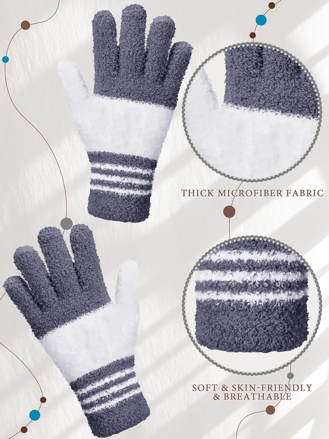 Patelai 3 Pairs Microfiber Plant Dusting Gloves Leaf Cleaning Gloves for Indoor Plants, Blinds, Furniture, House(Medium,Dark Blue, Gray, Khaki, White)