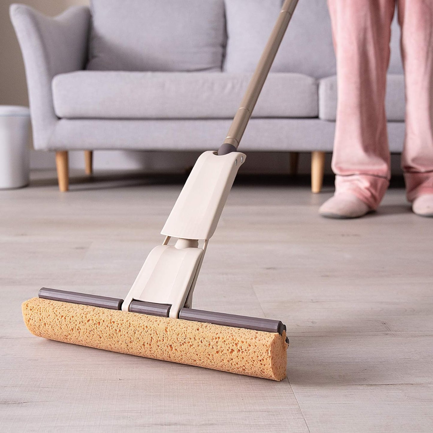Eyliden Sponge Mop with 1 Extra Reusable Absorbent Sponge Refills, Easy Squeeze, Self Wringing Mops for Kitchen Bathroom Office Hardwood Laminate Tile Marble Ceramic Floors Cleaning