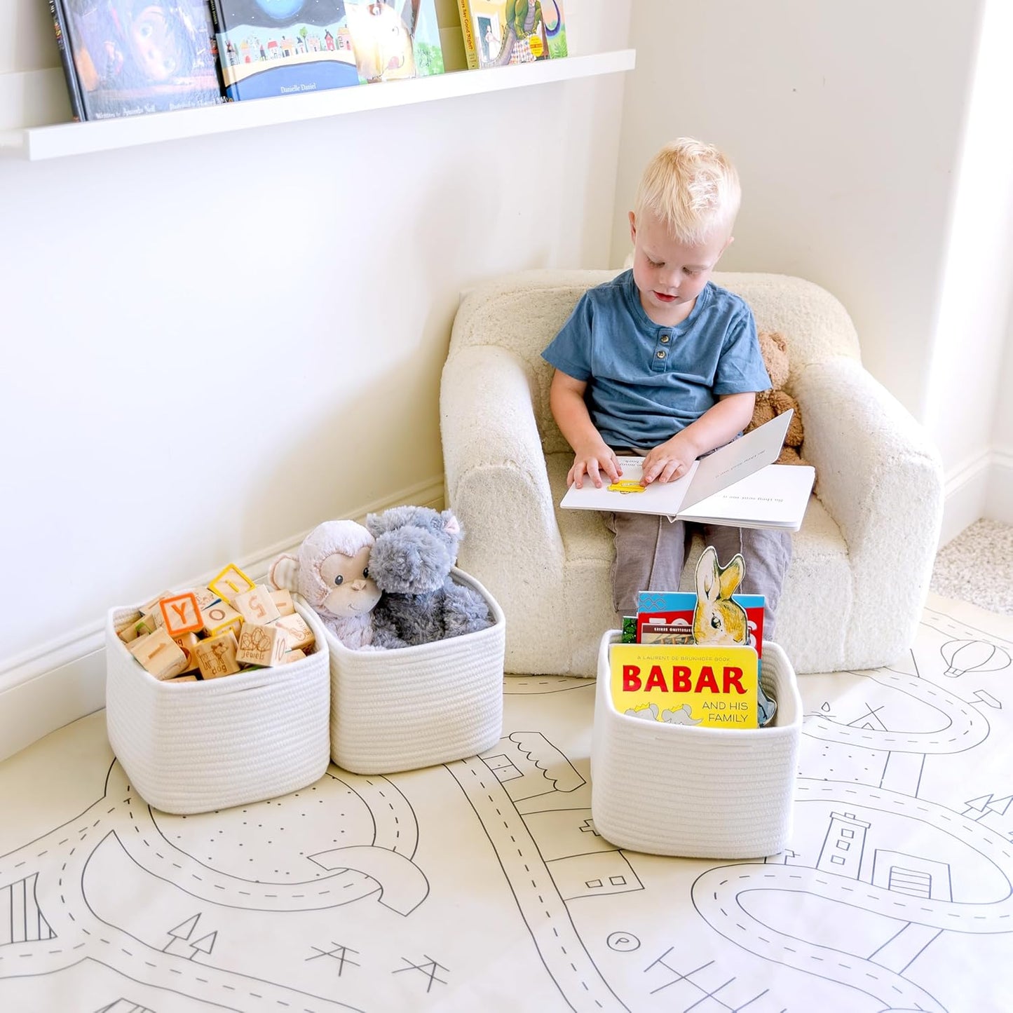 NaturalCozy Storage Cubes 9”x9”x7”Cotton Rope Woven Baskets for Organizing 3-Pack | 9 Inch Cube Storage Bin | Small Basket for Shelf Nursery, Pantry, Decorative Plant, Bathroom Closet, Toy Gift