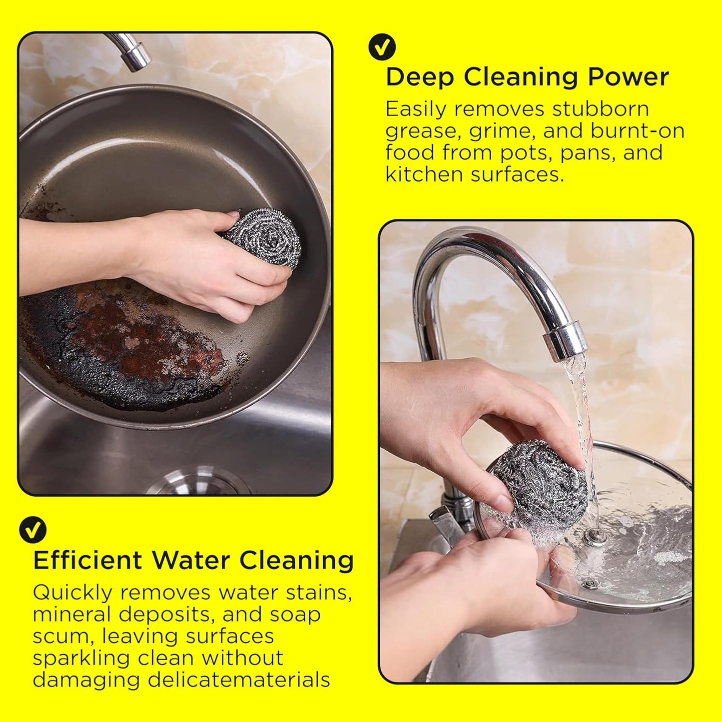 6 Pcs Simba Stainless Steel Wool Scrubber Pads for Cleaning Pans, Pots, Dishes, Ovens, Grills, Sinks, Bathroom and Kitchen, Scourer 6 Pack