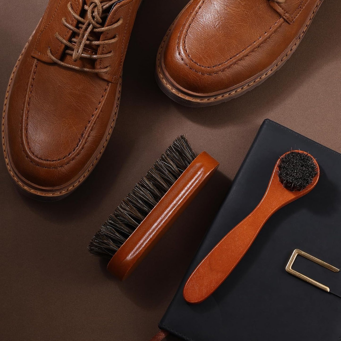 2 Pcs Horsehair Shine Shoes Brush Kit Polish Dauber Applicators Cleaning Leather Shoes Boots Care Brushes Suede Cleaner Brush(2 Pcs Style F)