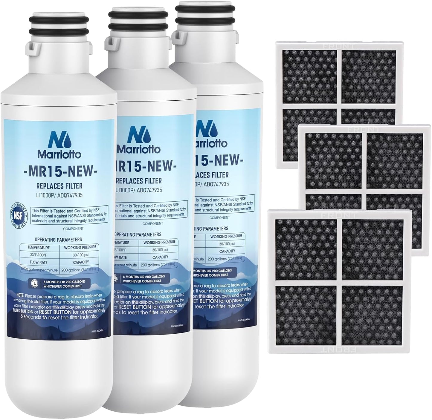 MARRIOTTO Water Filter LT1000PC Replacement for Refrigerator and LT120F ADQ73334008 Fresh Air Filter, Compatible with LT1000P/PC/PCS, LT1000PC,LT-1000PC, MDJ64844601, ADQ747935 ADQ74793504