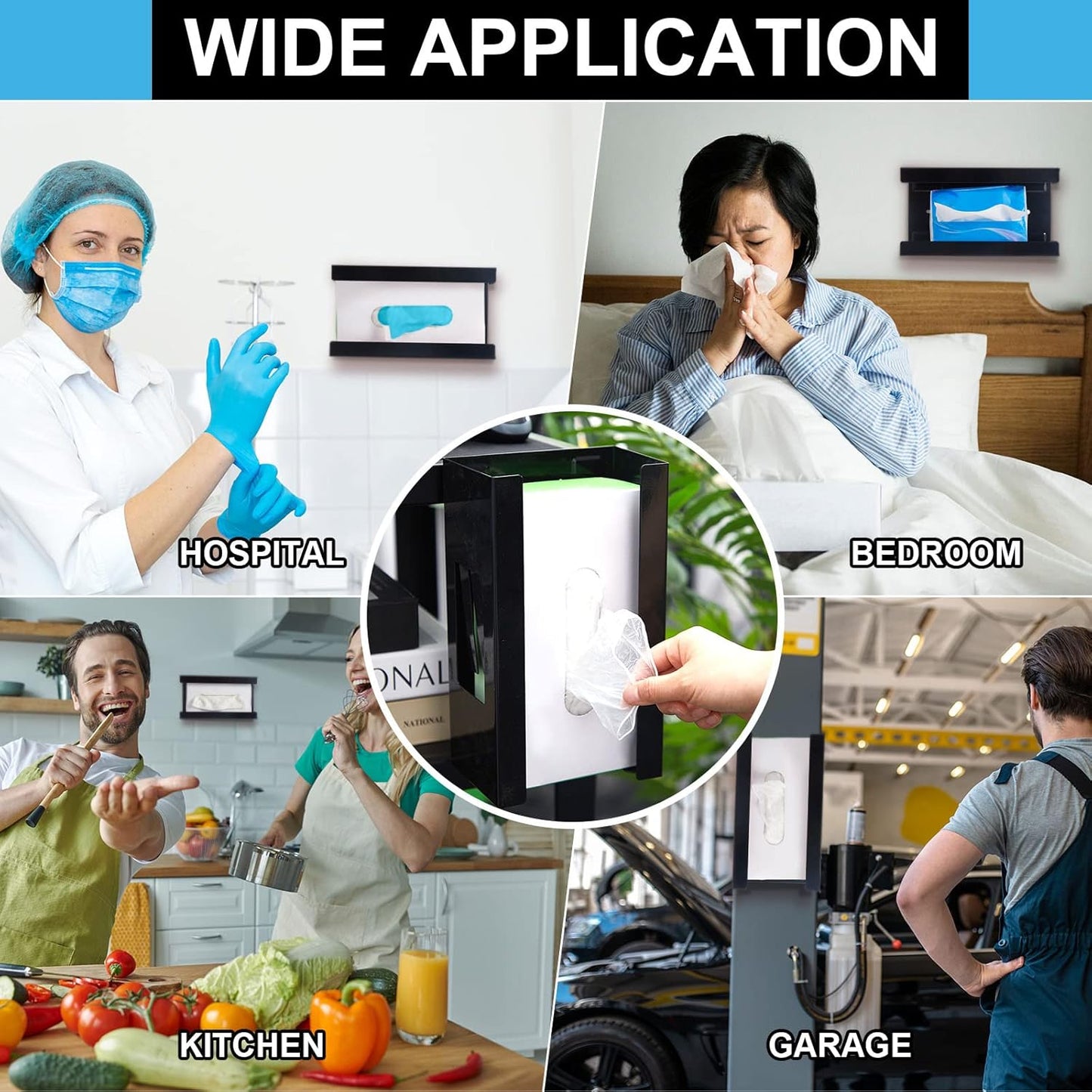 Lounsweer 2 Pcs Magnetic Glove Dispenser Holders Wall Mount Boxes of Gloves Commercial Quality Towels Wipes Paper Tissue Box Holder Kitchen Fridge Office Workshops Garage Tool Hospital(Black)