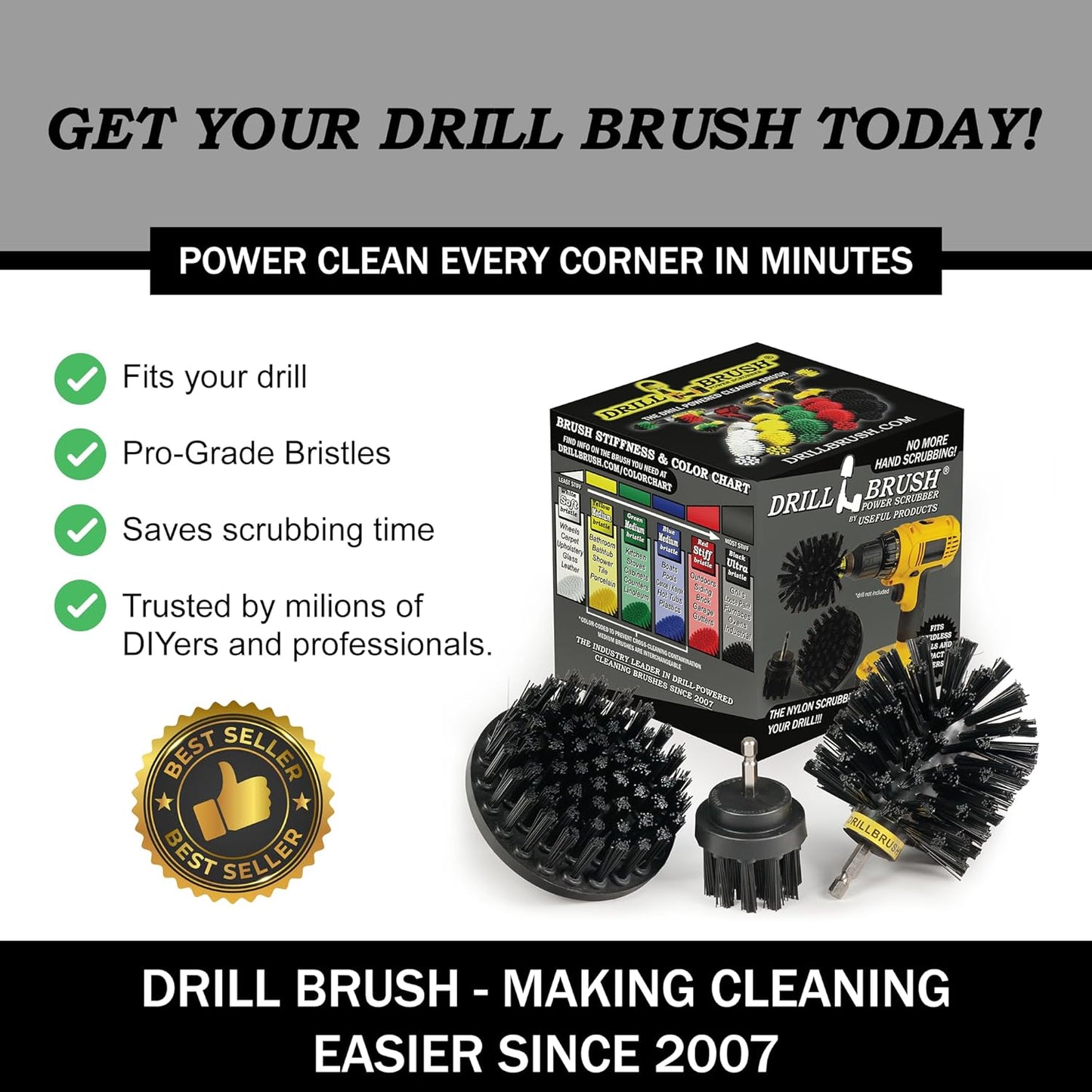 Cleaning Accessories Industrial Brushes - Baked on Food, Electric Smoker, Drill Brush Attachments for Stain and Rust Remover - BBQ Cleaning Kit Water Calcium Mineral | Electric Grill Brush for Drill