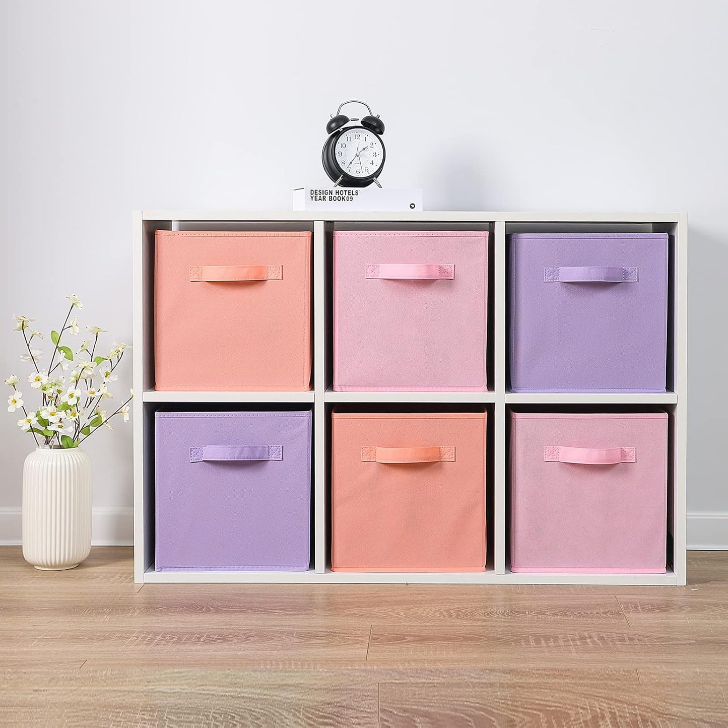 Stero 13x13x13 Inch Fabric Storage Bins 6 Pack Fun Colored Durable Storage Cubes with Handles Foldable Cube Baskets for Home, Kids Room, Closet and Toys Organization Purple, Pink, peachpuff