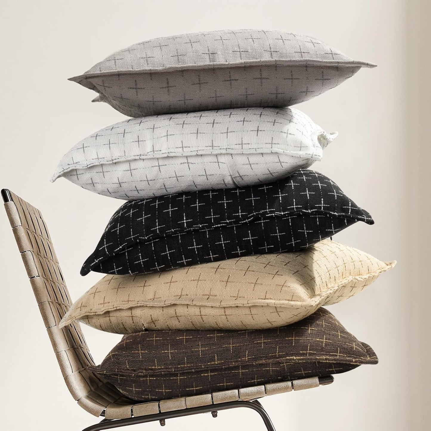 ZWJD Pillow Covers 22x22 Set of 2 Soft Polyester Textured Pillow Covers with Stylish Flange Edge Cozy Farmhouse Throw Pillows for Couch Bed Sofa Living Room