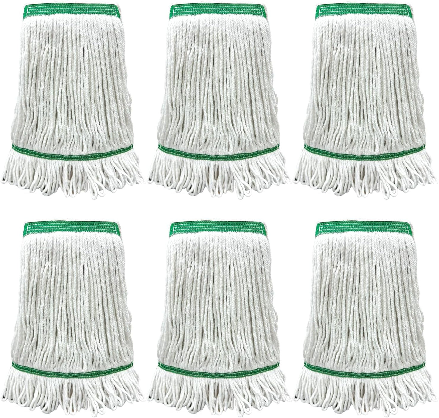 6 Pack Commercial Heavy Duty Mop Heads Heavy Cotton Looped End String Mop Head for Home Industrial Commercial Floor Cleaning Mop Head Replacement(White, Green)