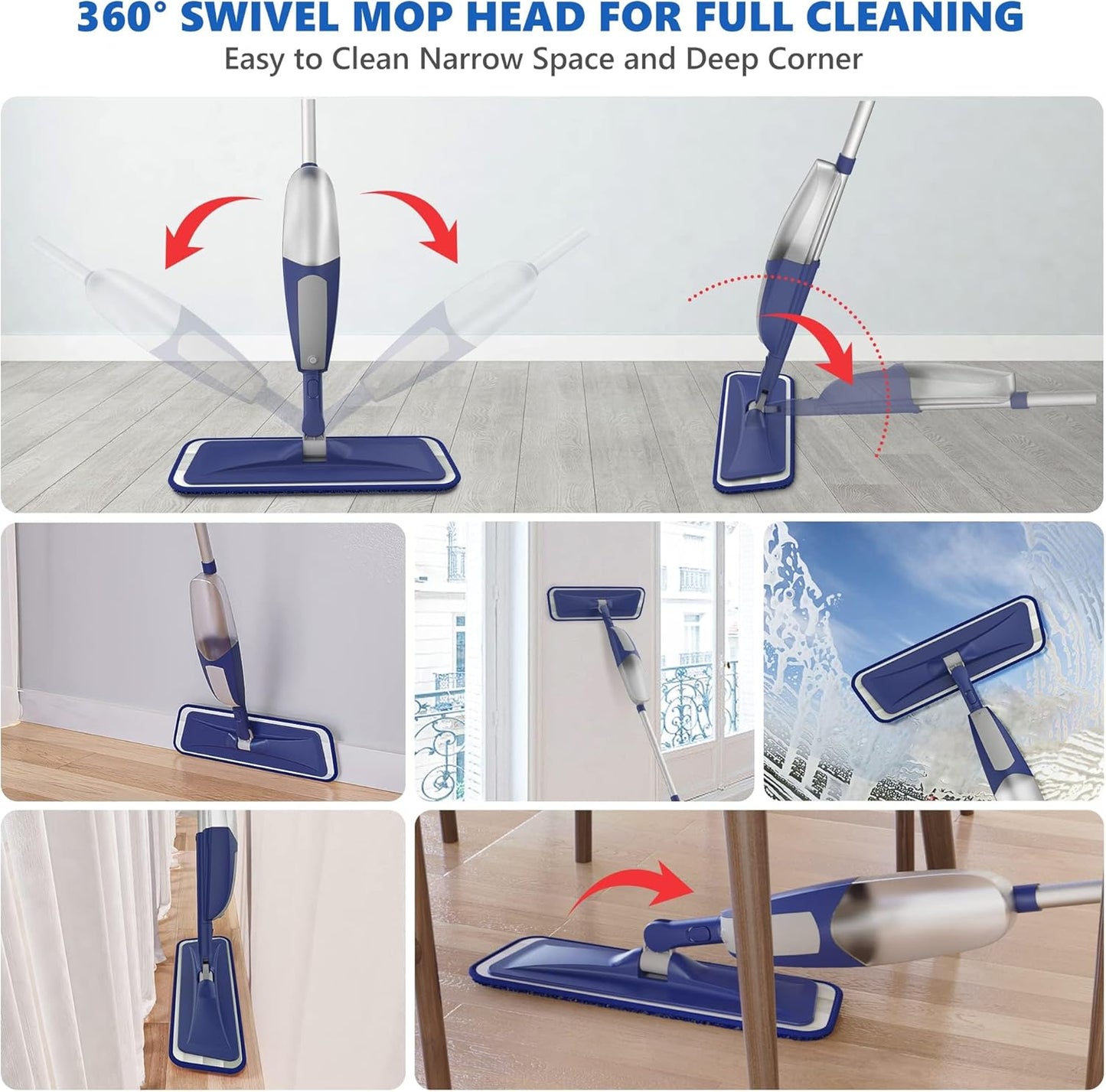 Spray Mops for Floor Cleaning - BPAWA Microfiber Floor Mop Flat Wet Mop Dry Dust Mop for Hardwood Laminate Wood Tile Vinyl Kitchen Bathroom Floors with 4 Washable Pads Reusable 550ML Refillable Bottle