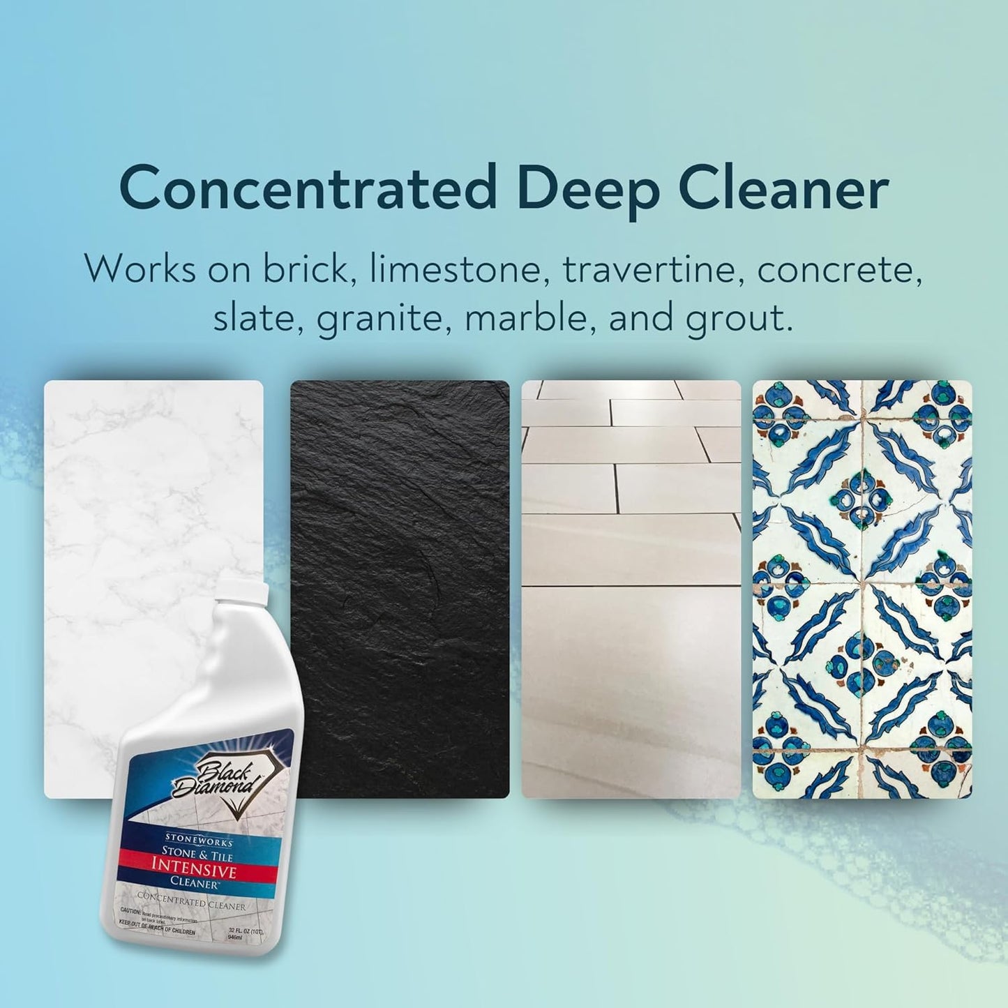 Black Diamond Stoneworks Stone & Tile Intensive Cleaner: Concentrated Deep Cleaner, Marble, Limestone, Travertine, Granite, Slate, Ceramic & Porcelain Tile. (1-Quart)