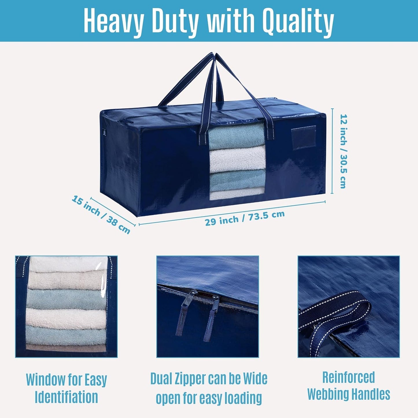 VENO 2 Pack Moving Bags Extra Large Storage Bags for College Move-In, Heavy-Duty Storage Totes, Packing Boxes, and Wardrobe Moving Supplies - Durable Laundry Bags for Clothes (Blue w/Window, 2 Pack)