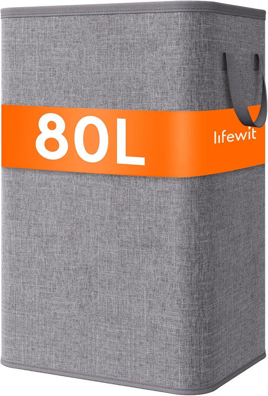 Lifewit 80L Large Tall Laundry Hamper, Collapsible Laundry Basket with Handles, Foldable Clothes Hampers for Laundry, Portable Dirty Clothes Hamper for Dorm College Bedroom Bathroom, Light Gray
