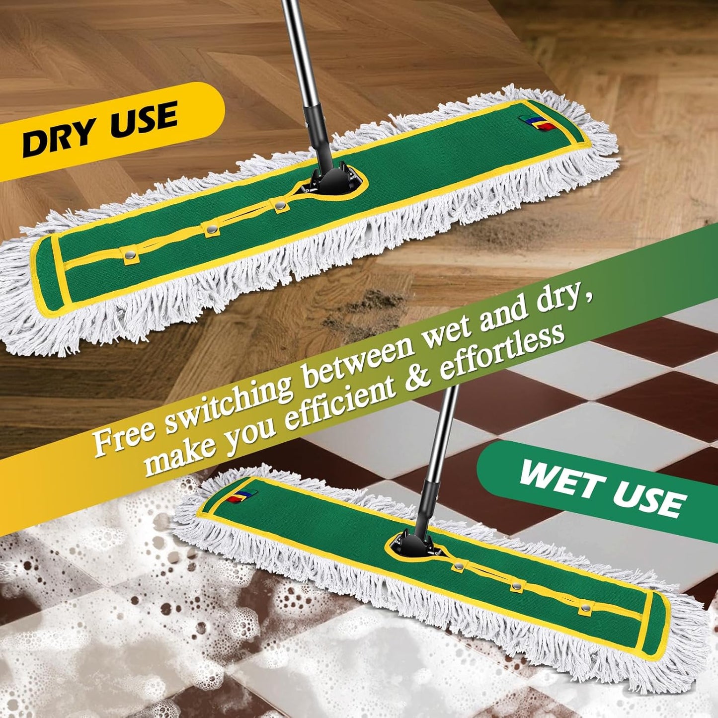 42" Commercial Dust Mop for Floor Cleaning, MASTERTOP Large Flat Mop with Long Handle, Sweeping Broom with 2 Different Mops Pads, Industrial Mop for Hardwood, Tile, Gym, Office, Mall, Warehouse