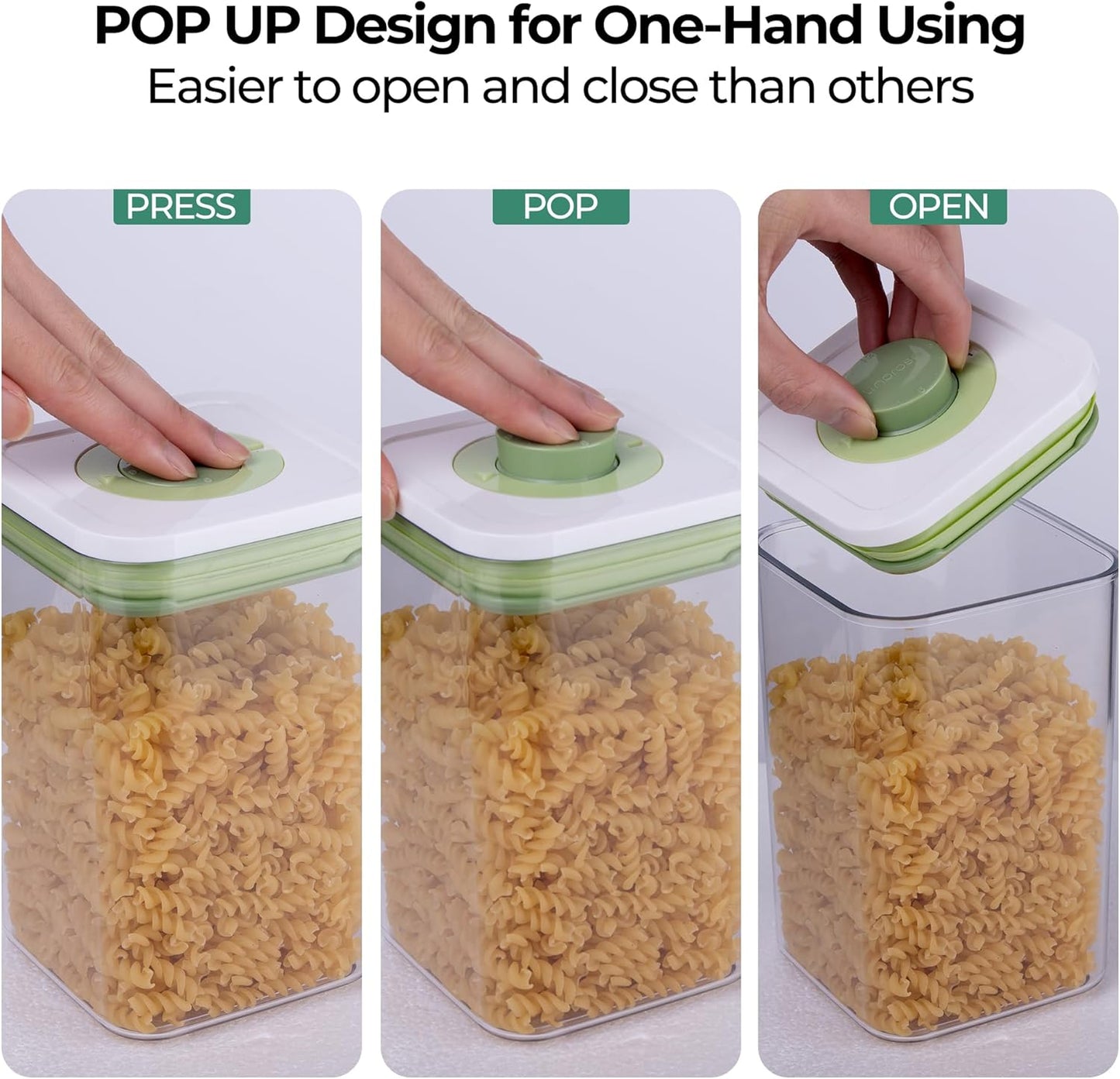 linoroso Pop Airtight Food Storage Containers with Date Recording Lids, Stackable Plastic Storage Containers Set of 5, Dry Cereal Container Set for Pantry Countertop Fridge Organization