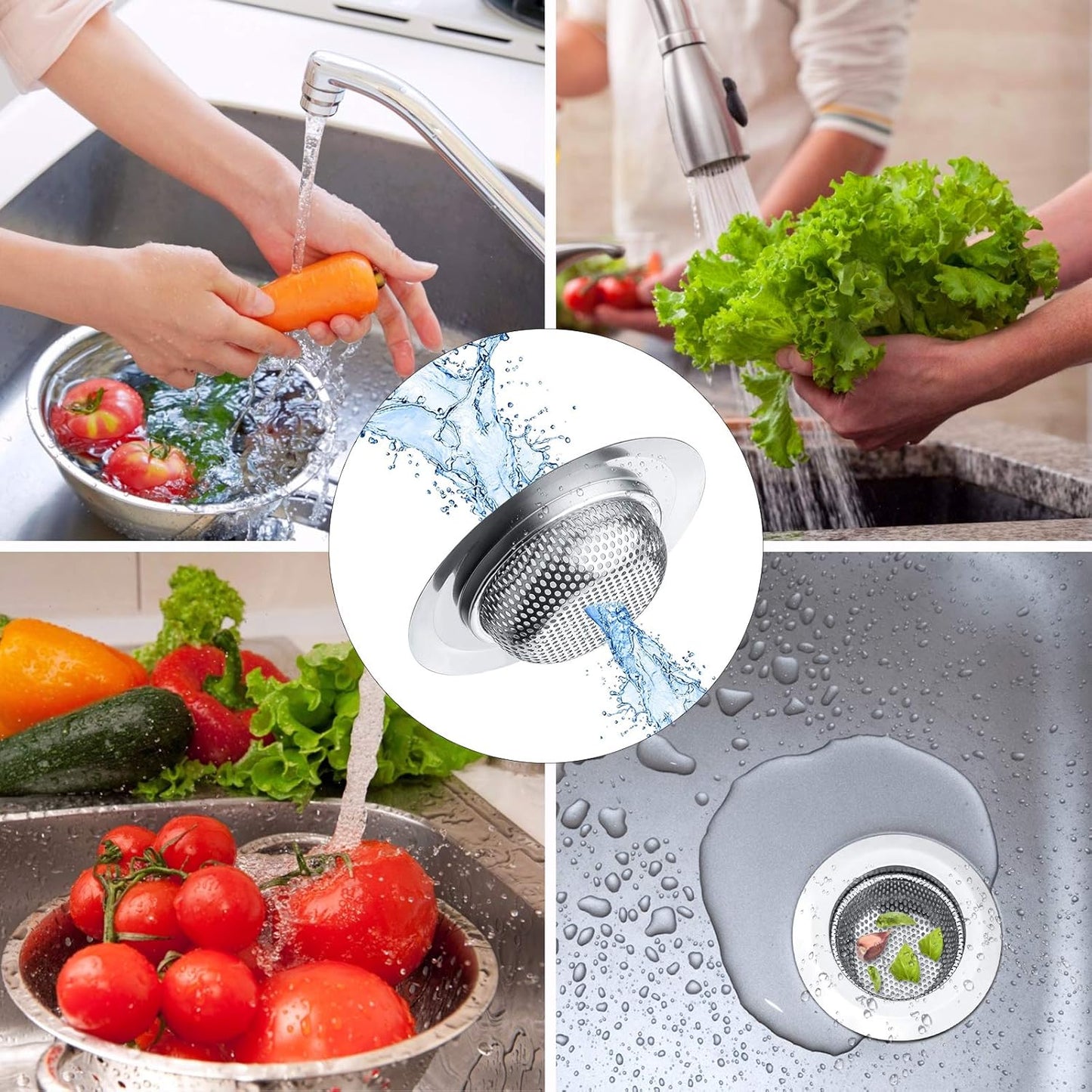 2 Pcs Kitchen Sink Strainer, Stainless Steel Drain Cover, Large Wide Rim 4.5" Diameter, Anti Clogging Basket Catcher, Dishwasher Safe