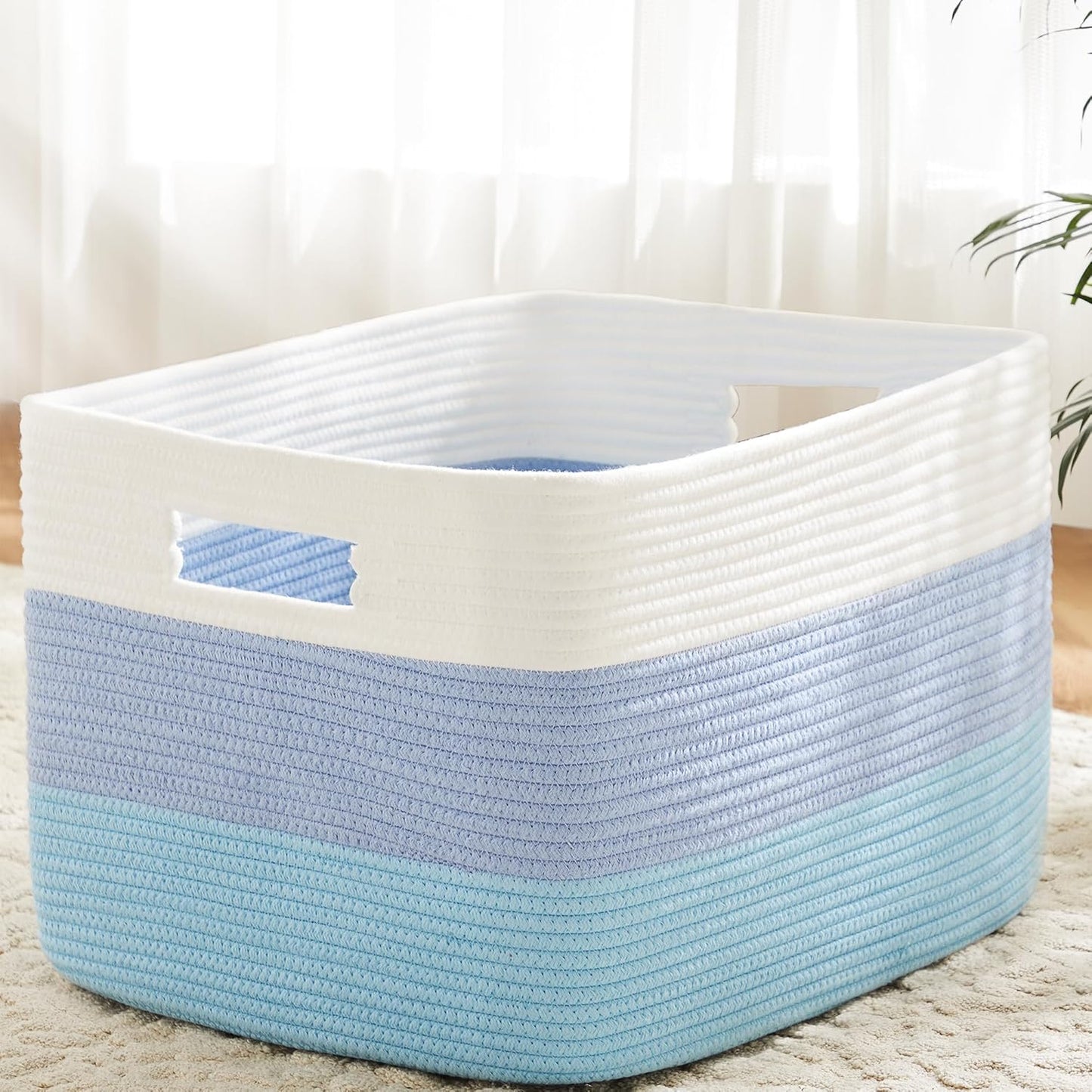 Blanket Basket,Rectangle Woven Baskets for Storage,100L Laundry Basket for Decorative Nursery Blanket,Toys,Dirty Clothes and Magazine in Shelves,Baby Room,and Living Room