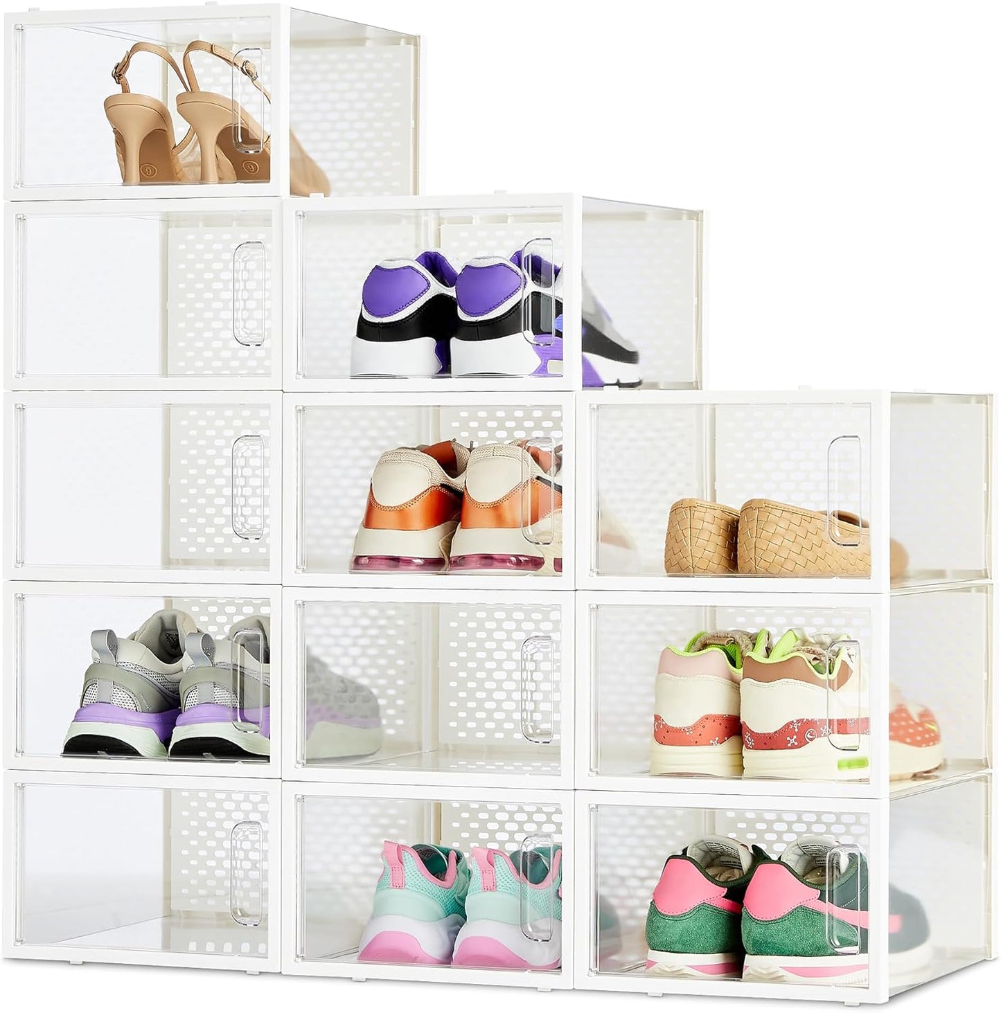 Amazon Basics Stackable and Foldable Clear Shoe Storage Organizer Box, Medium, Pack of 12