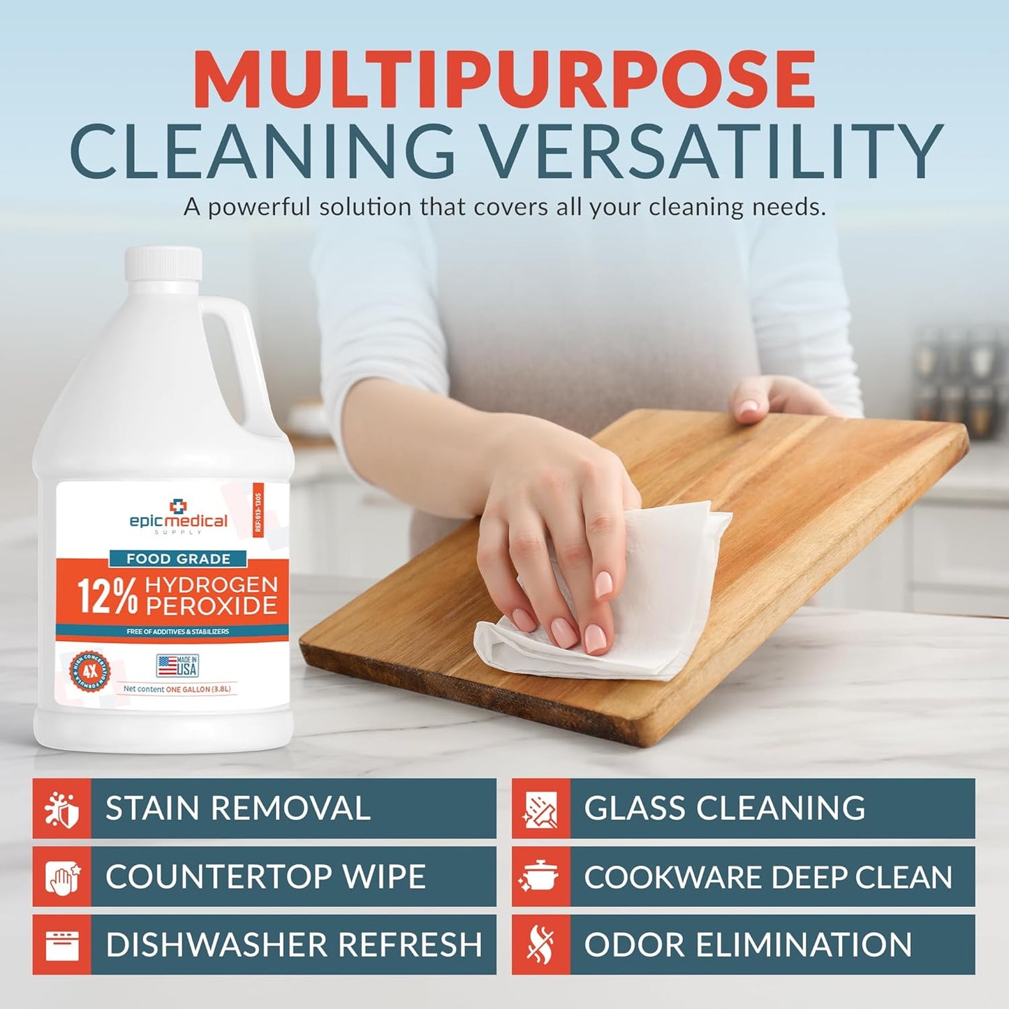 12% Food Grade Hydrogen Peroxide – Ultra-Concentrated H2O2 Peroxide Cleaner – 1 Gallon Bottle – Bleach Alternative for Household Cleaning, Laundry, Glass & More – Made in USA (4)