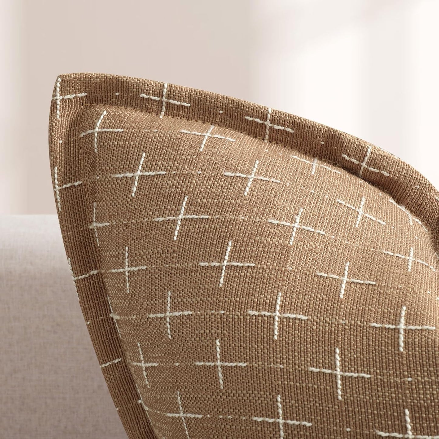 ZWJD Throw Pillow Covers 16x16 Set of 2 Soft Polyester Textured Pillow Covers with Stylish Flange Edge Cozy Farmhouse Throw Pillows for Couch Bed Sofa Living Room