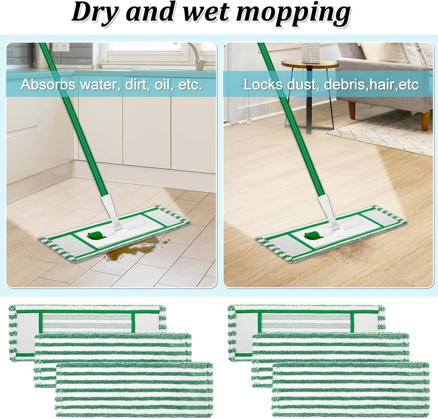 Mop Pads Refills Compatible with Libman Wet & Dry Microfiber Mop,6 Pack Microfiber Mop Refills for Multi Surface Hardwood Floors,Reusable Washable Microfiber Dust Mop Pads for Wet/Dry Floor Cleaning