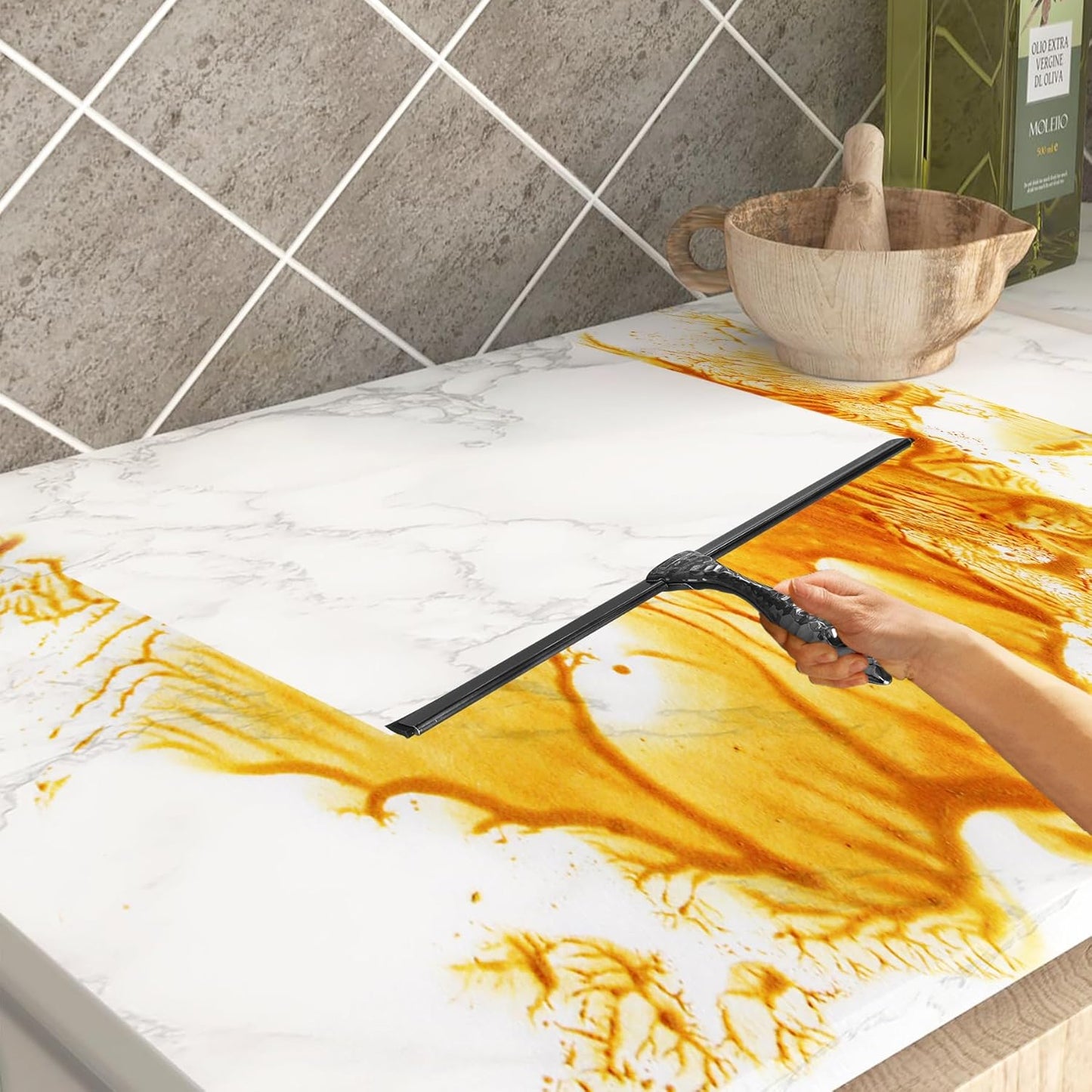 All-Purpose Silicone Shower Squeegee for Shower Glass Door,with 2 Hooks & Pink Mini Squeegee,for Bathroom Glass, Car, Tile Wall, Mirror Cleaning - Easy-Grip Handle 14 Inch Black