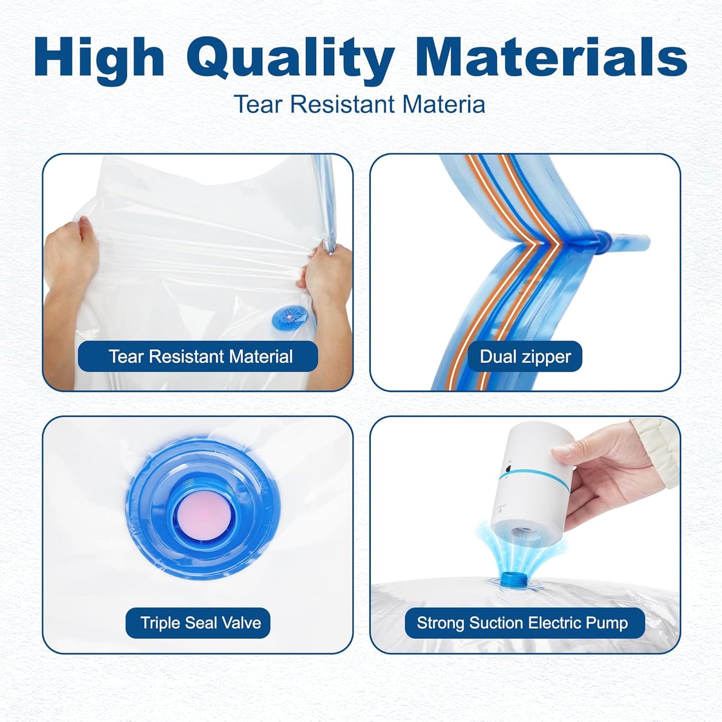 HOUSE DAY 10 Large Vacuum Seal Bags For Clothing Travel, 80% Space Saving Travel Vacuum Bags with Electric Pump, Vacuum Storage Bags For Clothes, Comforters, Bedding, Moving, Storage & Organization