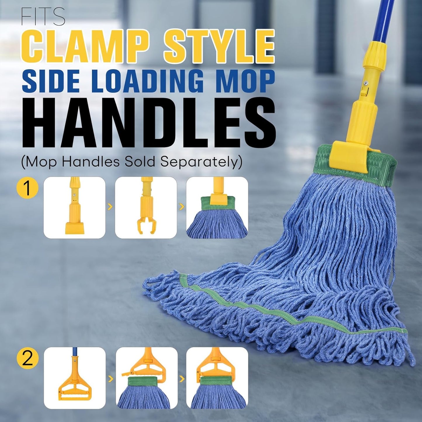 Matthew Cleaning Commercial Mop Head Replacement, 5 Inch Wide Headband, Looped End Cotton Blend String Wet Mops for Floor Cleaning, 18 oz Medium, 6-Pack Blue