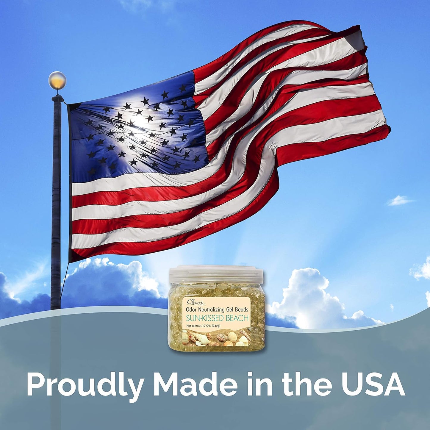 Clear Air Odor Eliminator Gel Beads - 12 oz, Pack of 2 - Air Freshener Made with Essential Oils - Eliminates Odors in Bathrooms, Cars, Boats, RVs & Pet Areas - Sun-Kissed Beach Scent