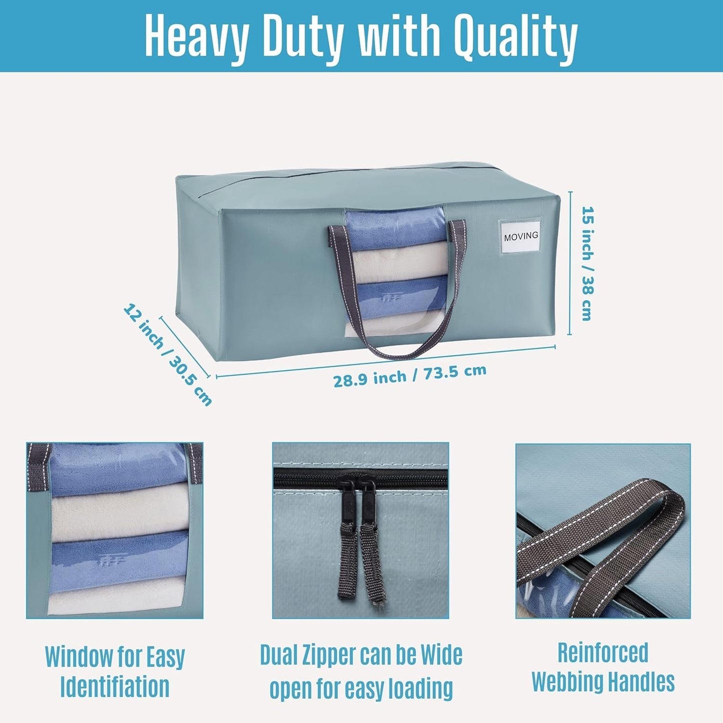 VENO 6 Pack Moving Bags for College, Heavy-Duty Storage Totes, Moving Boxes and Wardrobe Packing Supplies Alternative - Extra Large Durable Laundry Bags for Clothes (Light Blue Matte, 6 Pack)