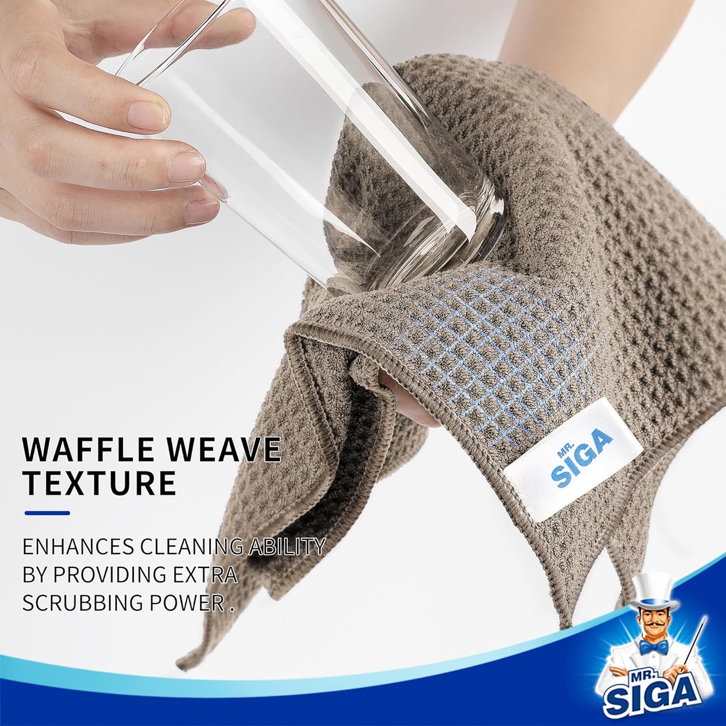 MR.SIGA Waffle Pattern Cleaning Cloths, Reusable Absorbent Microfiber Cleaning Towels, Ultra Soft Microfiber Kitchen Cleaning Rags, 6 Pack, Sandy Brown, 12.6 x 12.6 inch