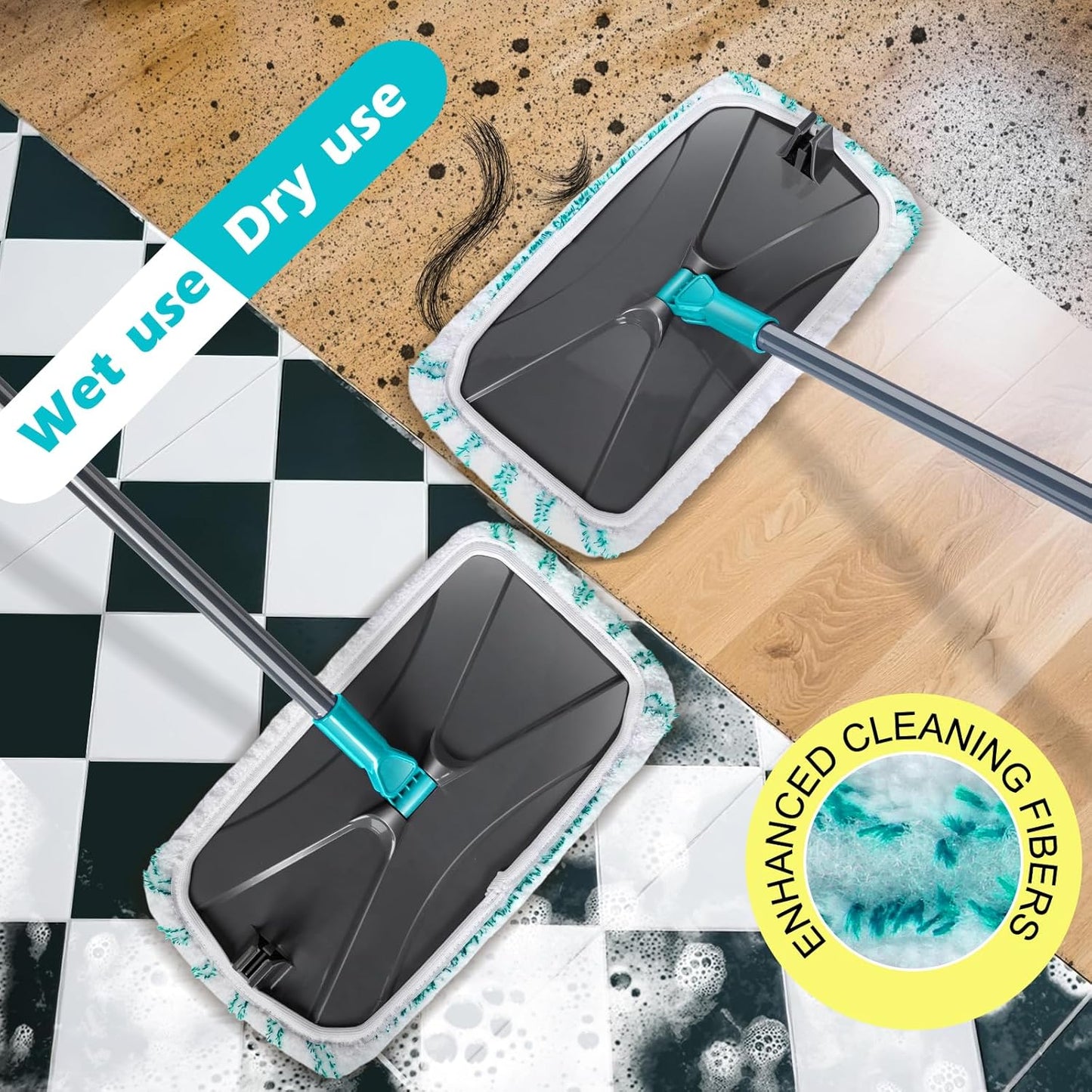 MASTERTOP Microfiber Flat Mop, Extra Large Surface Dust Mop with 5 Wet & Dry Reusable Pads, Hardwood Mops with Telescopic Handle for Laminate, Tile, Vinyl Floor Cleaning, 1 Cleaning Scraper