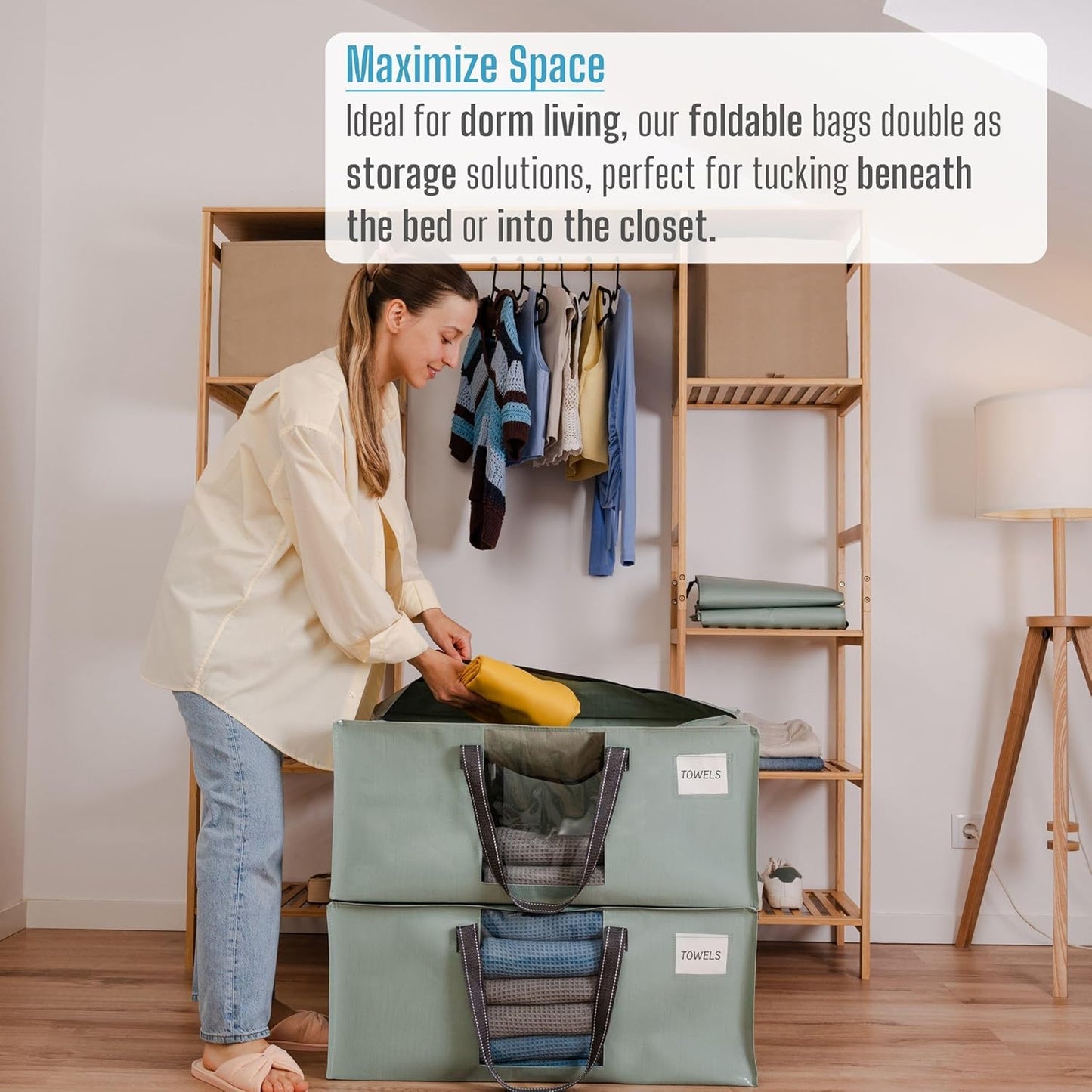 VENO 8 Pack Moving Bags for College, Heavy-Duty Storage Totes, Moving Boxes and Wardrobe Packing Supplies Alternative - Extra Large Durable Laundry Bags for Clothes (Shiny Light Green, 8 Pack)