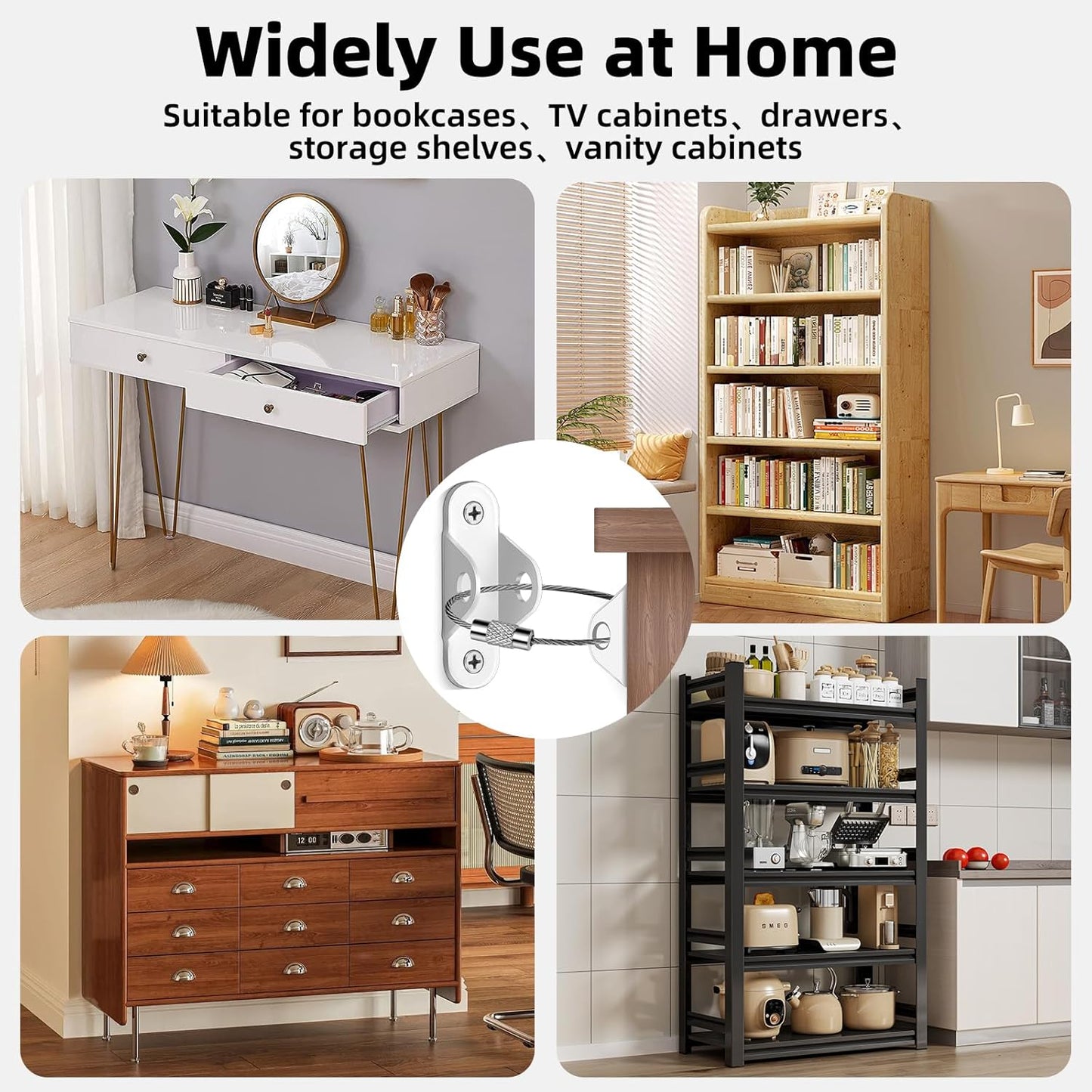 10-Pack Baby Proof Heavy Duty Furniture Anchors for Dressers, Bookcases and TV Cabinets 400LB Anti Tip Kit with Stainless Steel Hardware Shock Straps (White)