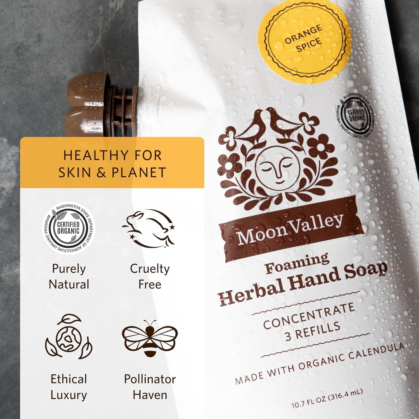 Moon Valley Foaming Hand Soap Refill Pouch, Two-Pack Orange Spice Soap, Vegan and Non-GMO, Environmentally Friendly Option