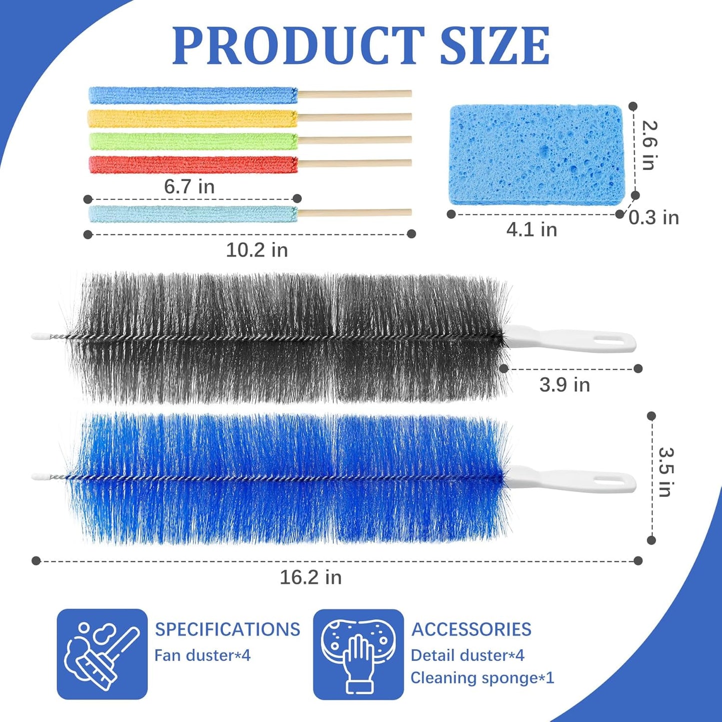 10Pcs Floor Fan Cleaning Brush Set, Bendable Fan Duster, Microfiber Detail Duster Sticks, Cleaning Sponges,Pedestal Fans Tools for Air Conditioning Home Car Vents Curtain Box