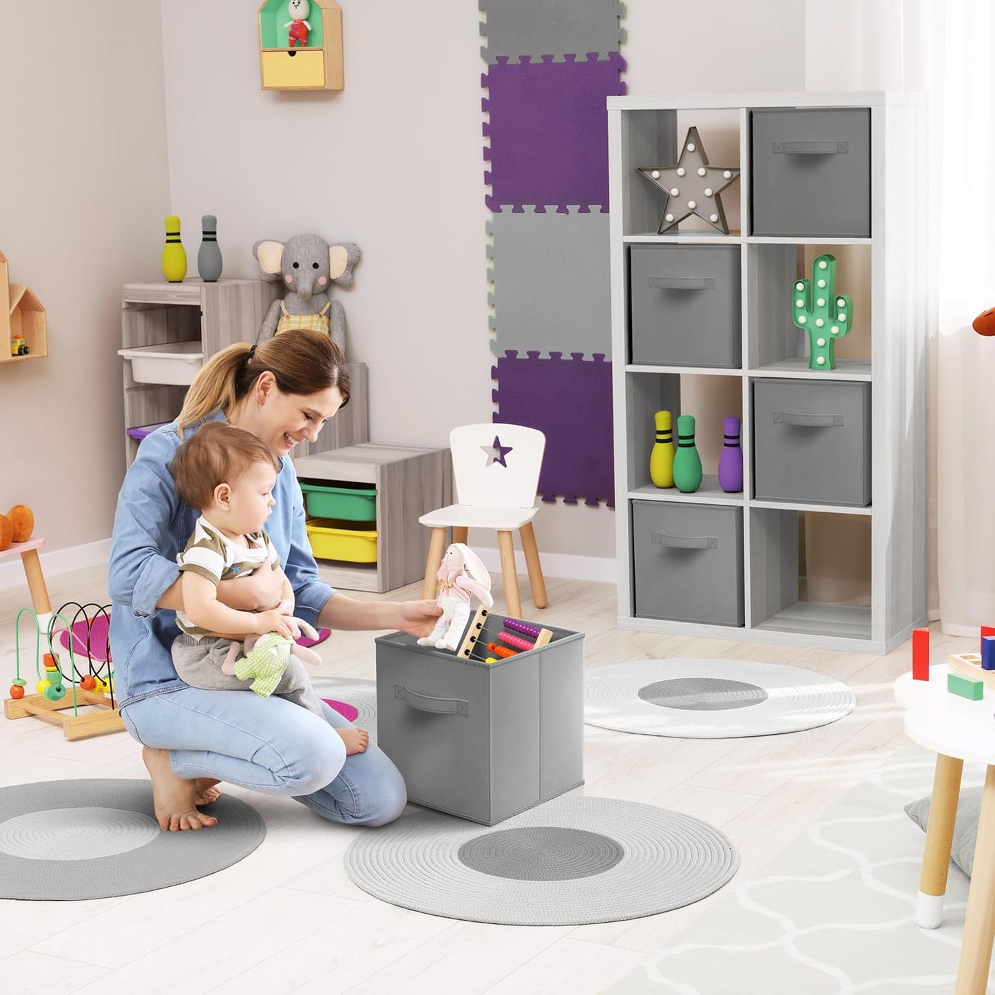 Sorbus 13 Inch Storage Bins - Sturdy Collapsible Fabric Storage Cubes with Handle - 8 Foldable Baskets for Organizing Clothes, Toys, Books - Storage Baskets for Shelves, Closets