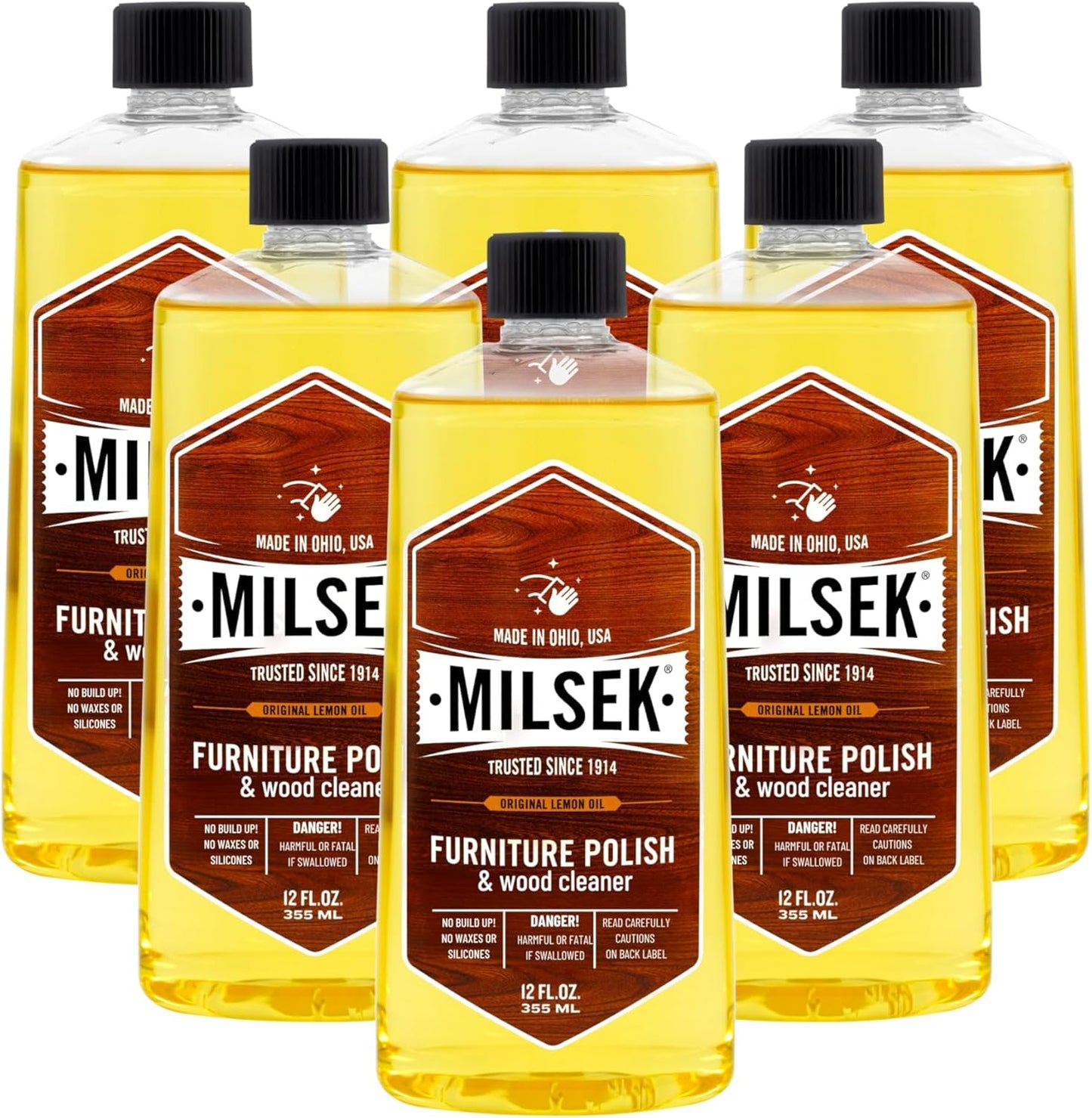 Milsek Furniture Polish and Wood Cleaner with Lemon Oil - Multipurpose Solution for Home Improvement from Hardwood Floors to Kitchen Cabinets - 12 Fl Oz (Pack of 6)