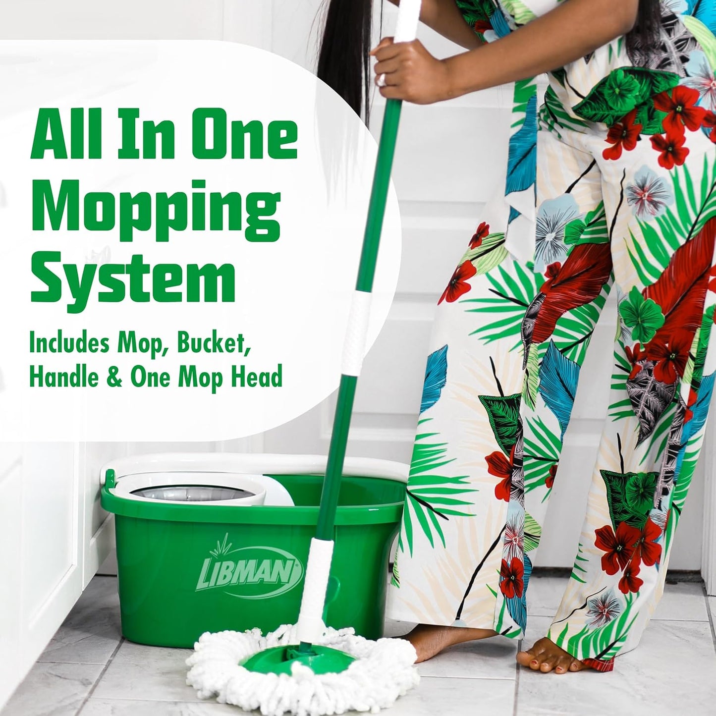 Libman Tornado Spin Mop System | Mop and Bucket with Wringer Set |Mops for Floor Cleaning | 1 Mop Head Included