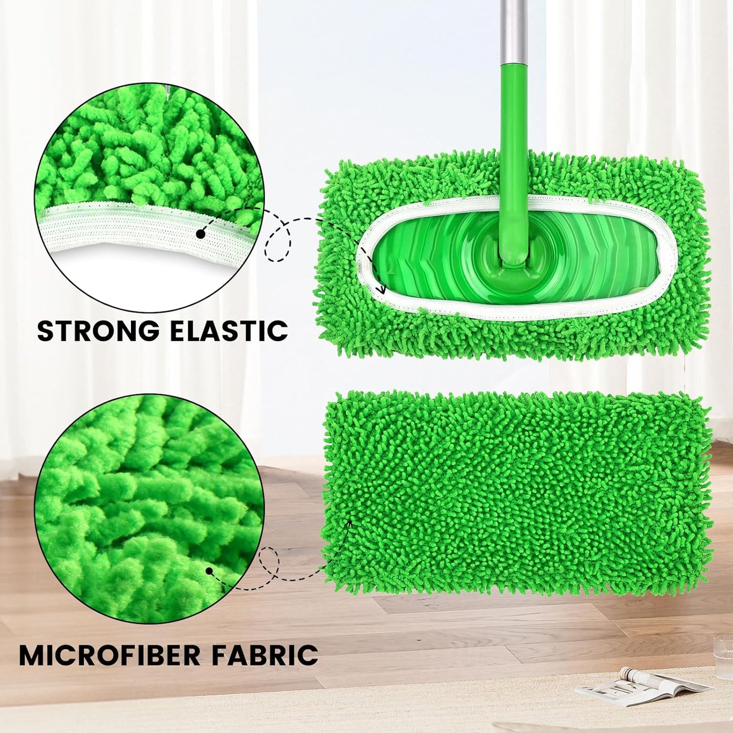 15Pcs Reusable Microfiber Mop Pads Compatible with Sweeper Mop, Replacement Wet Mopping pad Refills & Washable Dry Sweeping Cloths for Surface/Hardwood Floor Cleaning
