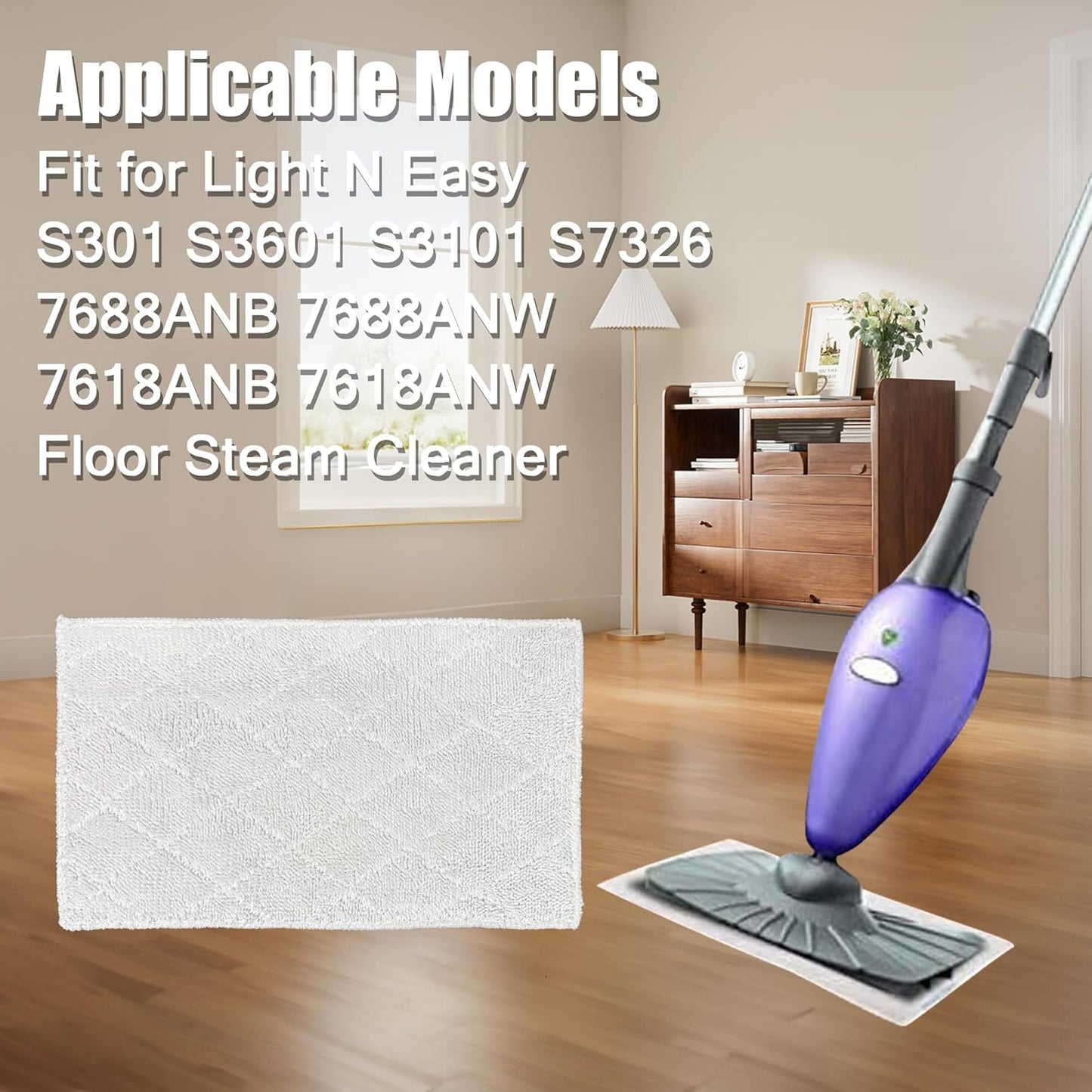 Light 'N' Easy Steam Mop Pads Replacement Reusable for S3601 S3101 S7326 7688ANB 7688ANW Floor Microfiber Cleaning Cloths (6 Pack)