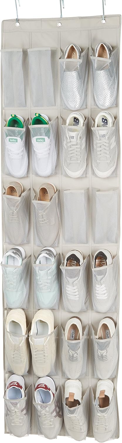 Amazon Basics 24 Medium Pocket Over-the-Door Hanging Shoe Organizer, Light Grey