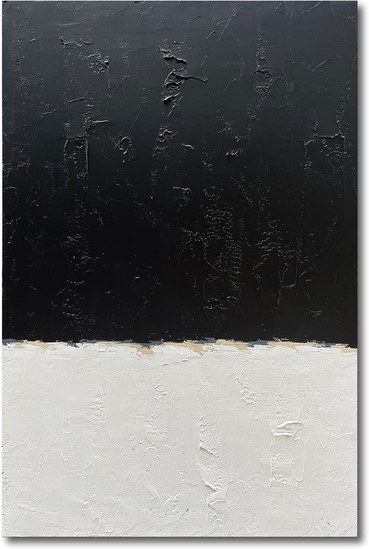 NANKAI Hand-Painted Black and White Wall Art, Minimalist Abstract Painting, Large Oil on Canvas Texture Wall Art, Office Art Contemporary Art 45x30 inches