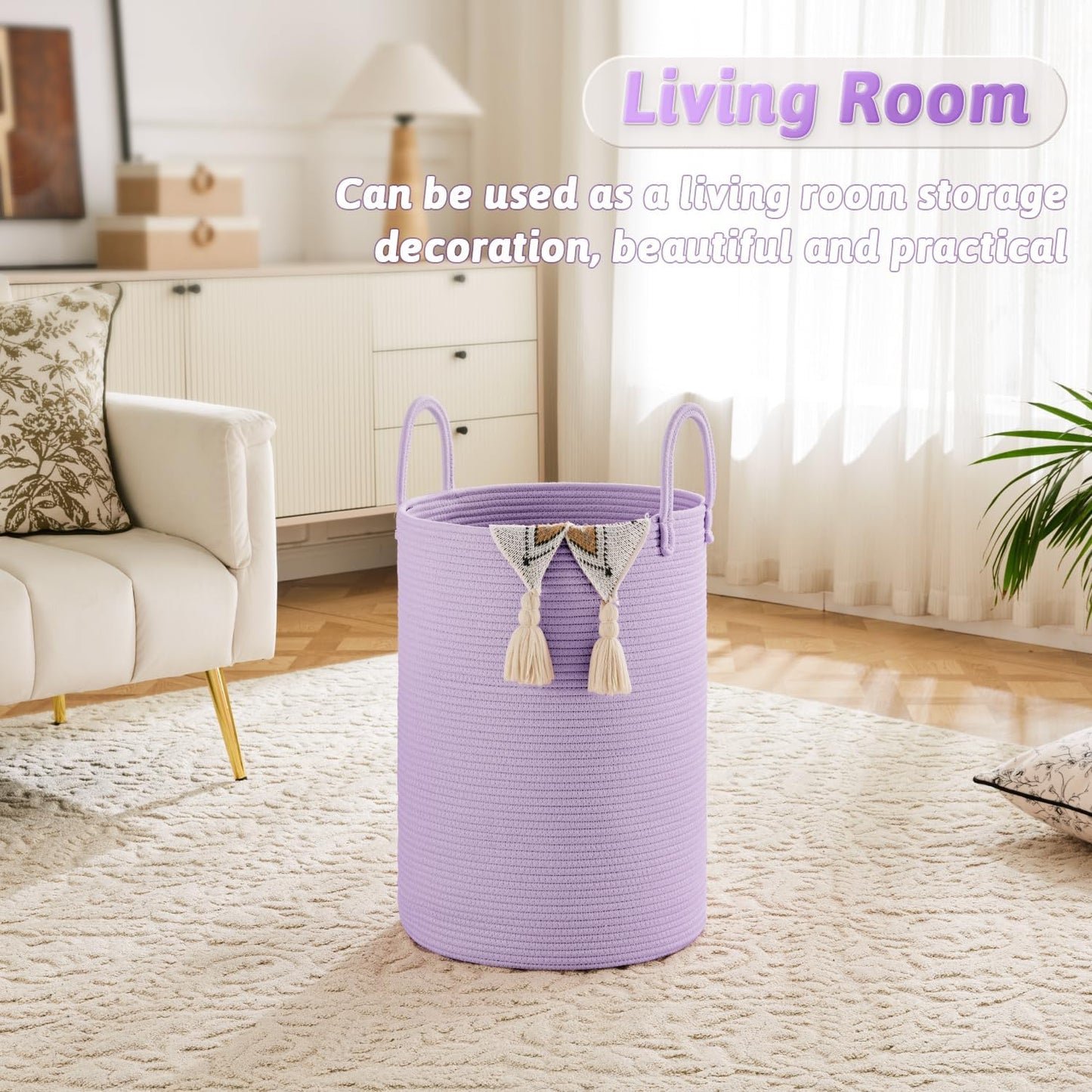Laundry Basket,Woven Cotton Rope Laundry Hamper,60L for Decorative Storage of Dirty Clothes,Toys and Blankets in Bathroom,Baby Room and Living Room