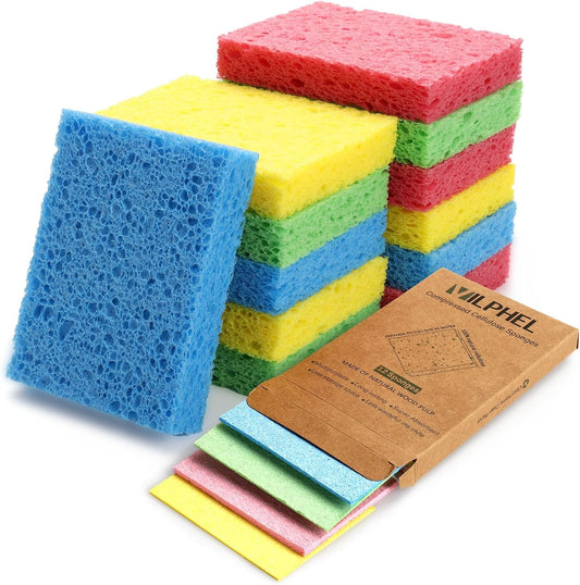 12 Counts Multipurpose Kitchen Sponges Pack Compostable Biodegradable Compressed Cellulose Sponges 18X Super Absorption POP UP Eco Sponge for Household Use