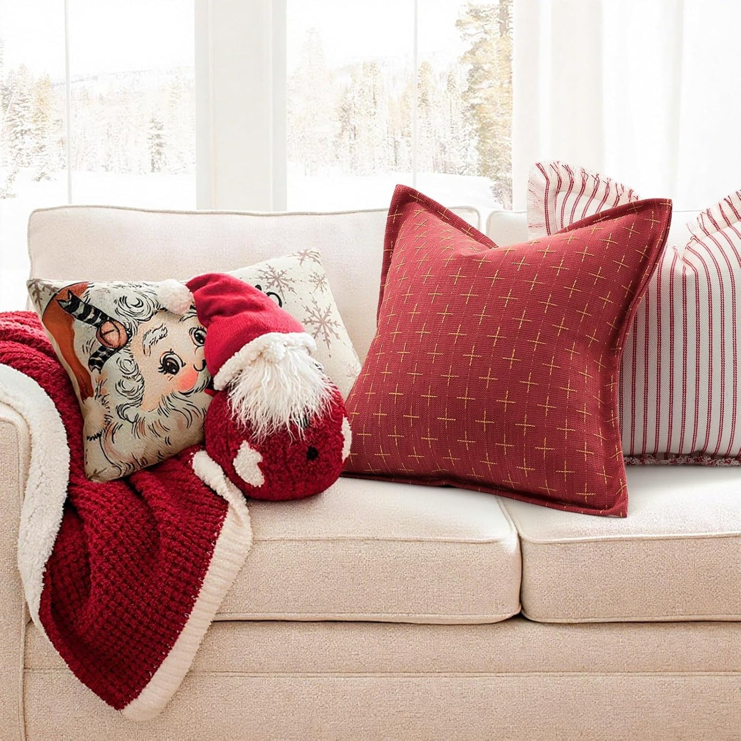 ZWJD Christmas Pillow Covers 12x20 Set of 2 Soft Polyester Textured Pillowcases with Stylish Flange Edge Cozy Farmhouse Christmas Pillows for Couch Bed Sofa Living Room (Red)