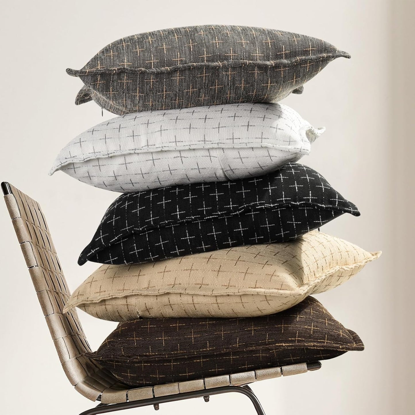 ZWJD Pillow Covers 18x18 Set of 2 Soft Polyester Textured Pillow Covers with Stylish Flange Edge Cozy Farmhouse Throw Pillows for Couch Bed Sofa Living Room