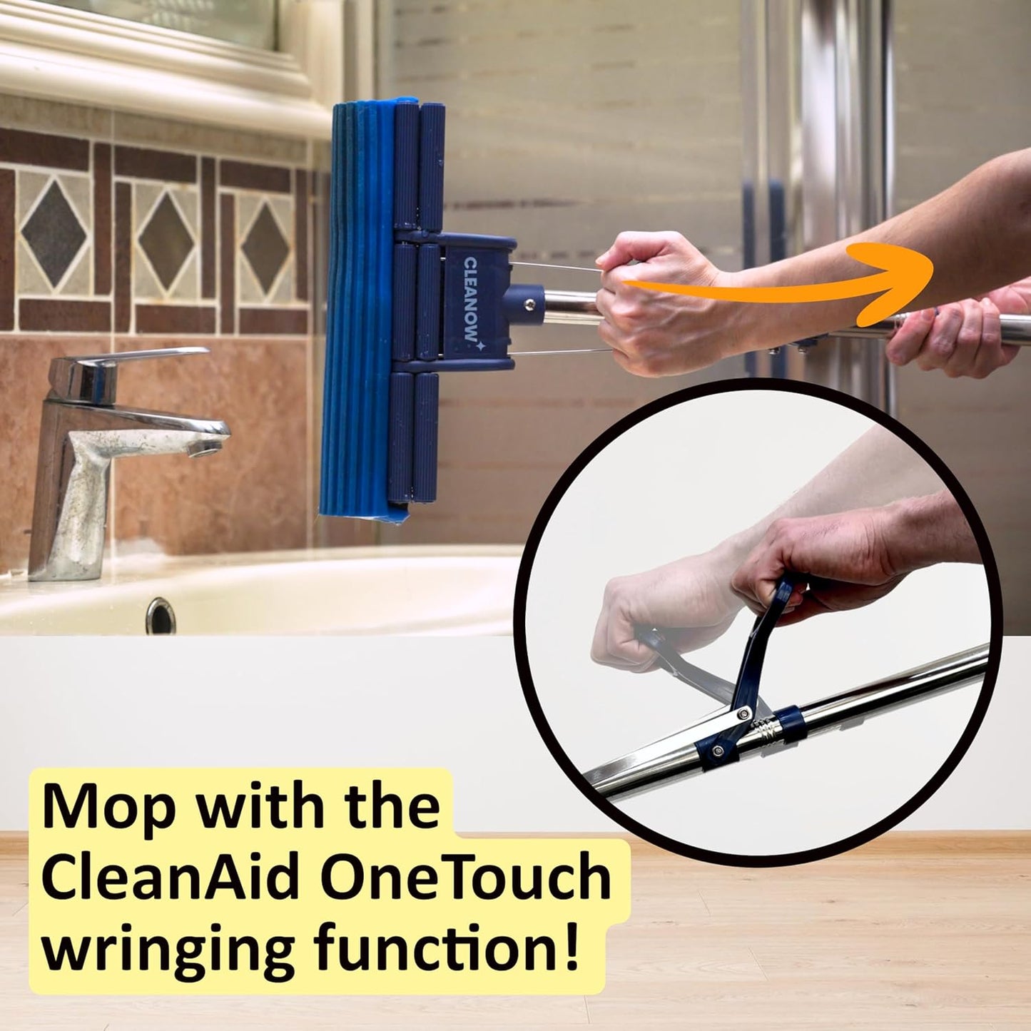 OneTouch GO! Floor Cleaner, Floor Mops, Sponge Mops, Mop with Wringing Function (Cleanow OneTouch GO! Mop + 2 Refills)