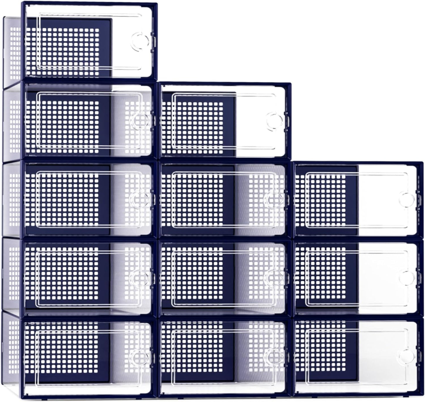 Kuject X-Large Shoe Storage Boxes Organizers Clear Plastic Stackable 12 Pack, Shoe Rack & Holder Substitute, Sneaker Containers, Toy Storage Organizer Bins for Entryway, Closet, Under Bed, Blue