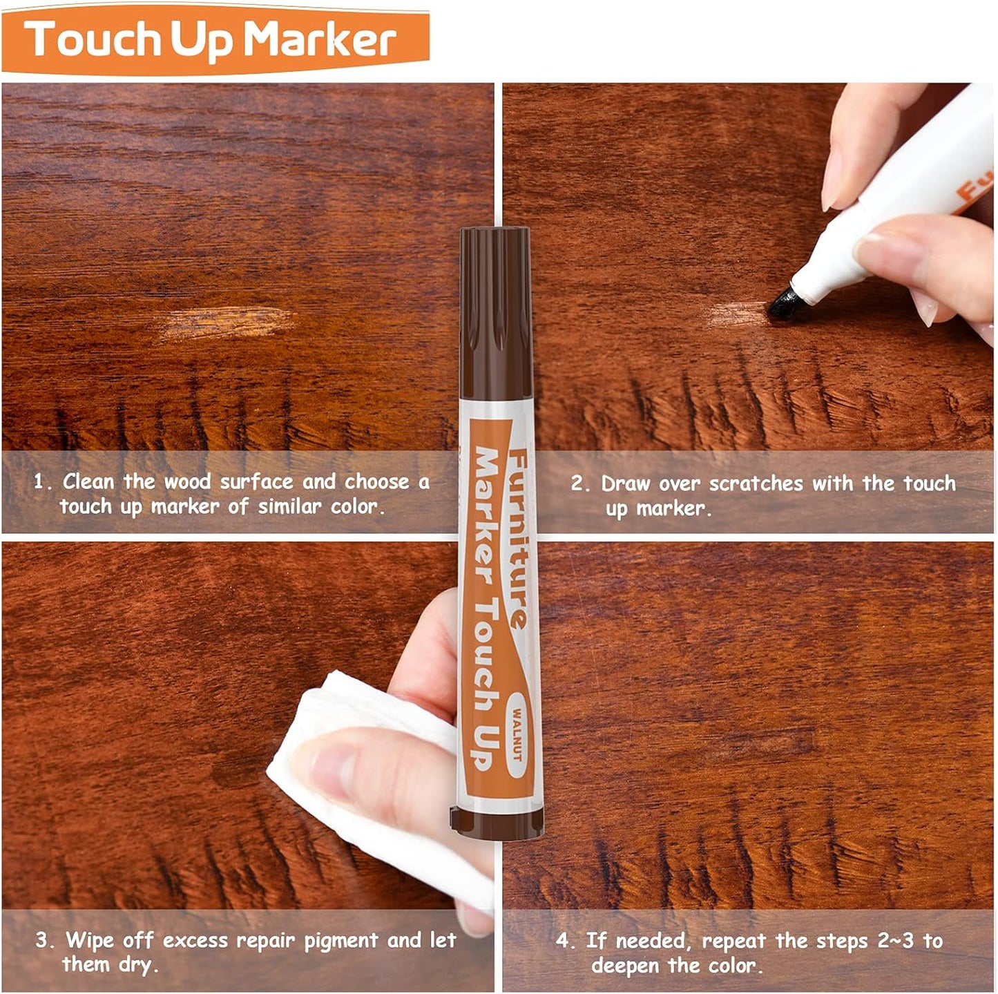 REALINN Wood Furniture Repair Kit 8 Light Colors- Wood Fillers and Touch Up Markers, Repair Scratch, Cracks, Discoloration for Wooden Door, Floor, Table, Cabinet